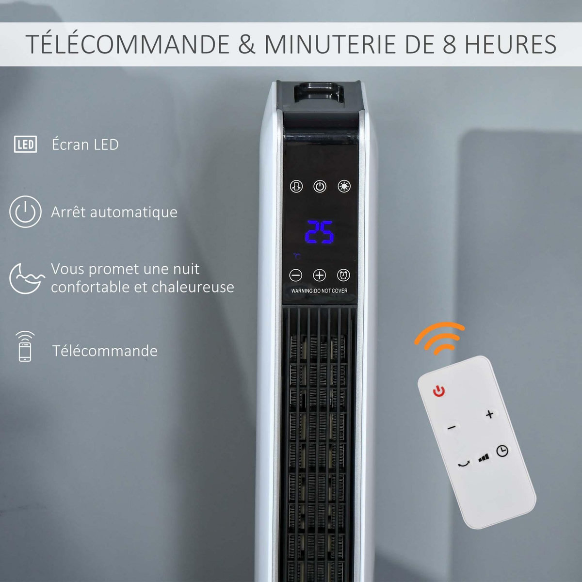 HOMCOM Radiateur électrique céramique PTC - chauffage soufflant oscillant 1100/2200W - télécommande incluse - timer 8h - blanc