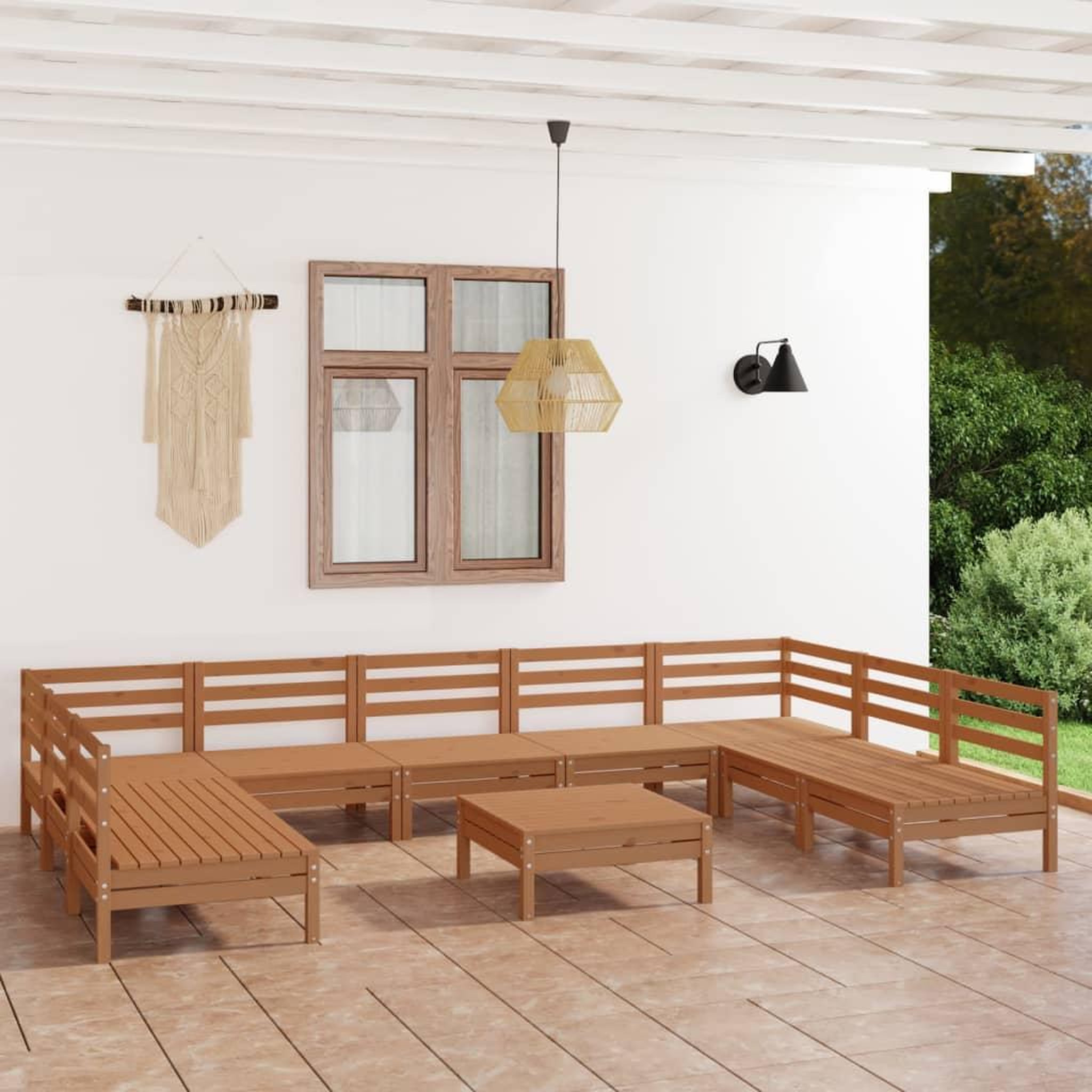 Voir la diapositive 1 : VIDAXL Salon de jardin 10 pcs Marron miel Bois de pin massif