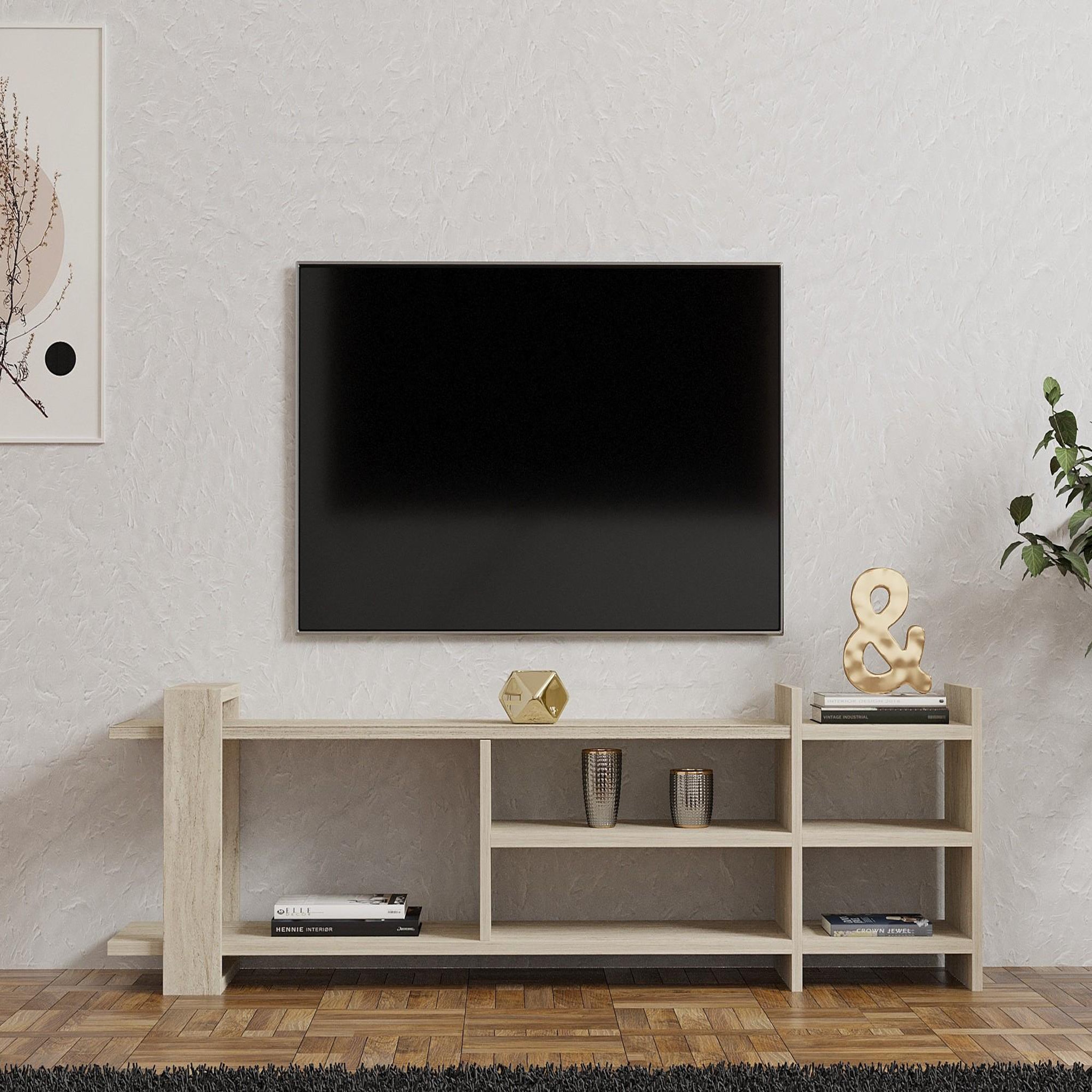 Voir la diapositive 3 : Habitat et Jardin Meuble tv en bois  zeyna  - 156 x 29 x 40 cm - travertin