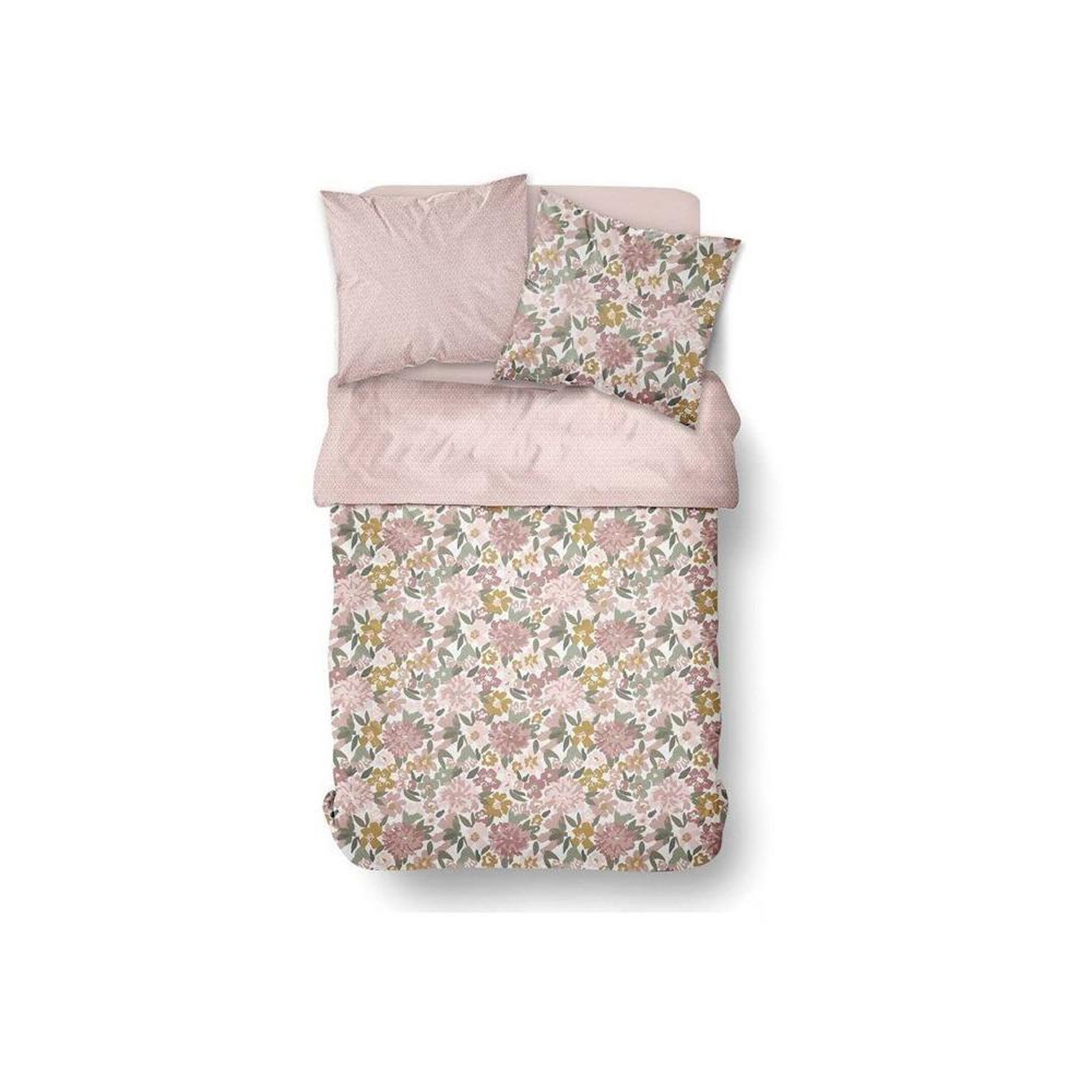 Voir la diapositive 4 : Today Parure de lit today sunshine rose poudré 3 pièces coton 260x240 cm + 2 taies 63x63 cm, imprimé floral champêtre réversible