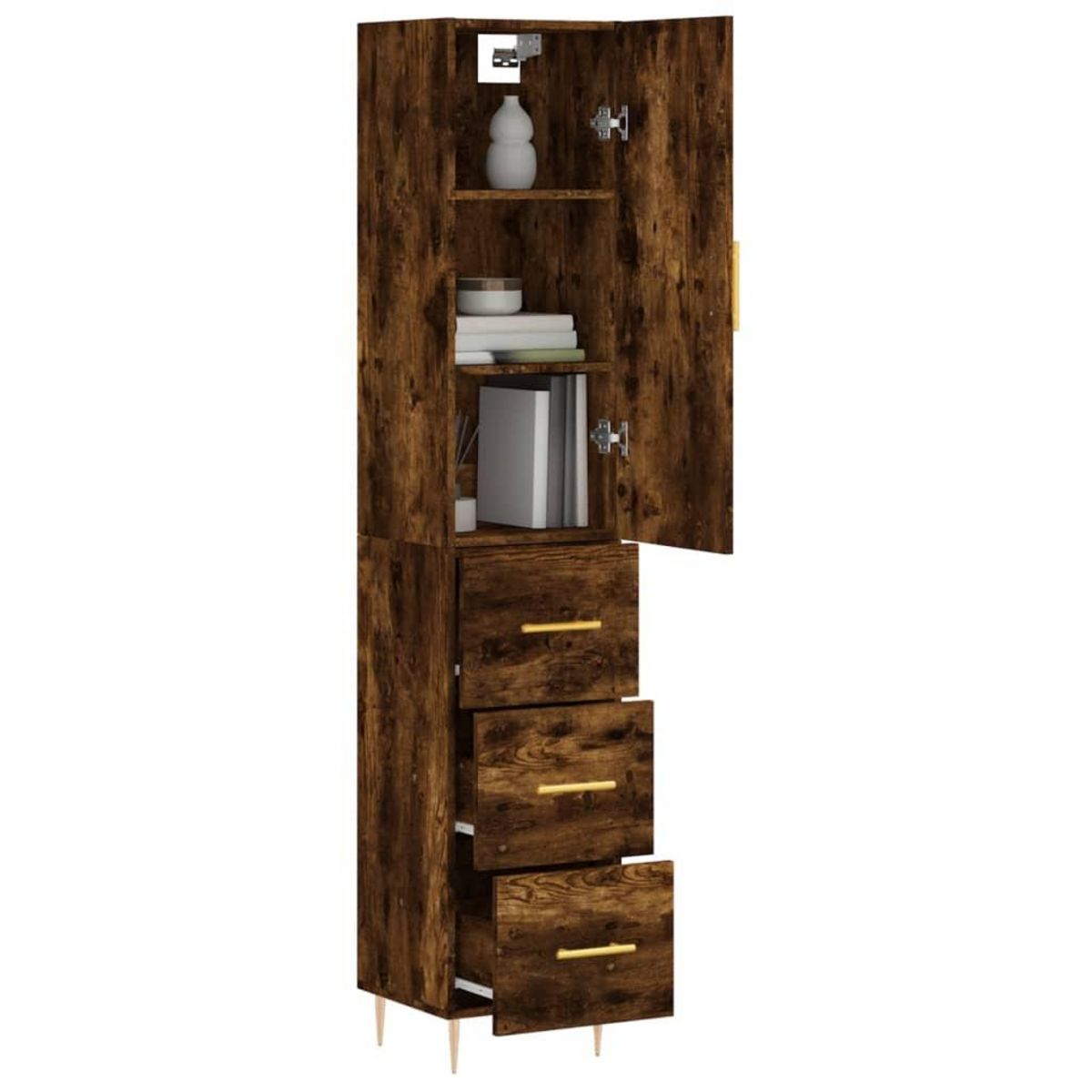 VIDAXL Buffet haut Chene fume 34,5x34x180 cm Bois d'ingenierie