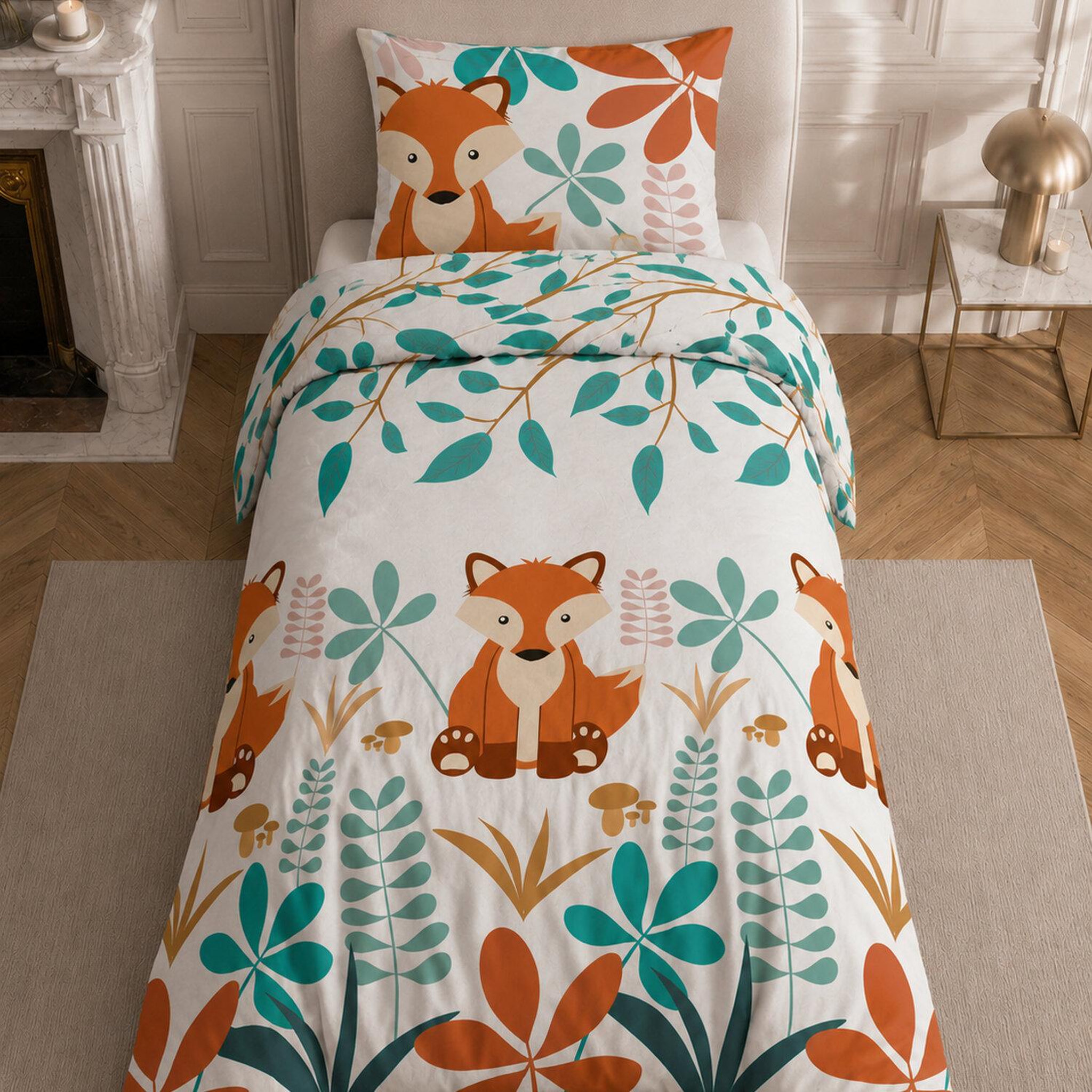 Voir la diapositive 4 : Home collection Parure de lit enfant 100% coton - renardeau - 140x200 cm