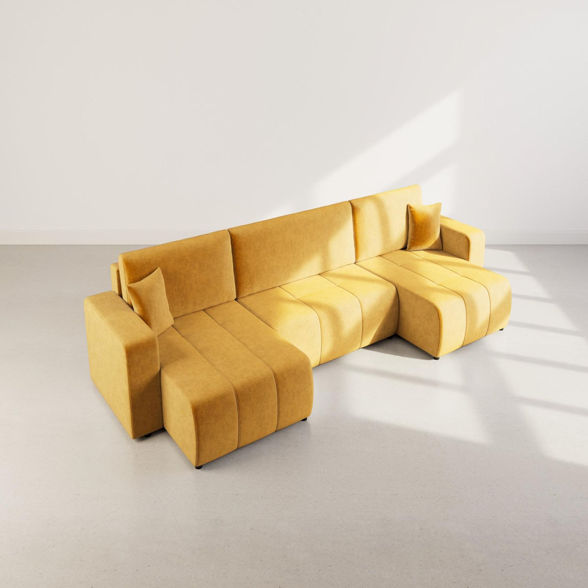 BEST MOBILIER Nicole - canapé panoramique en u 7 places convertible avec coffre en tissu