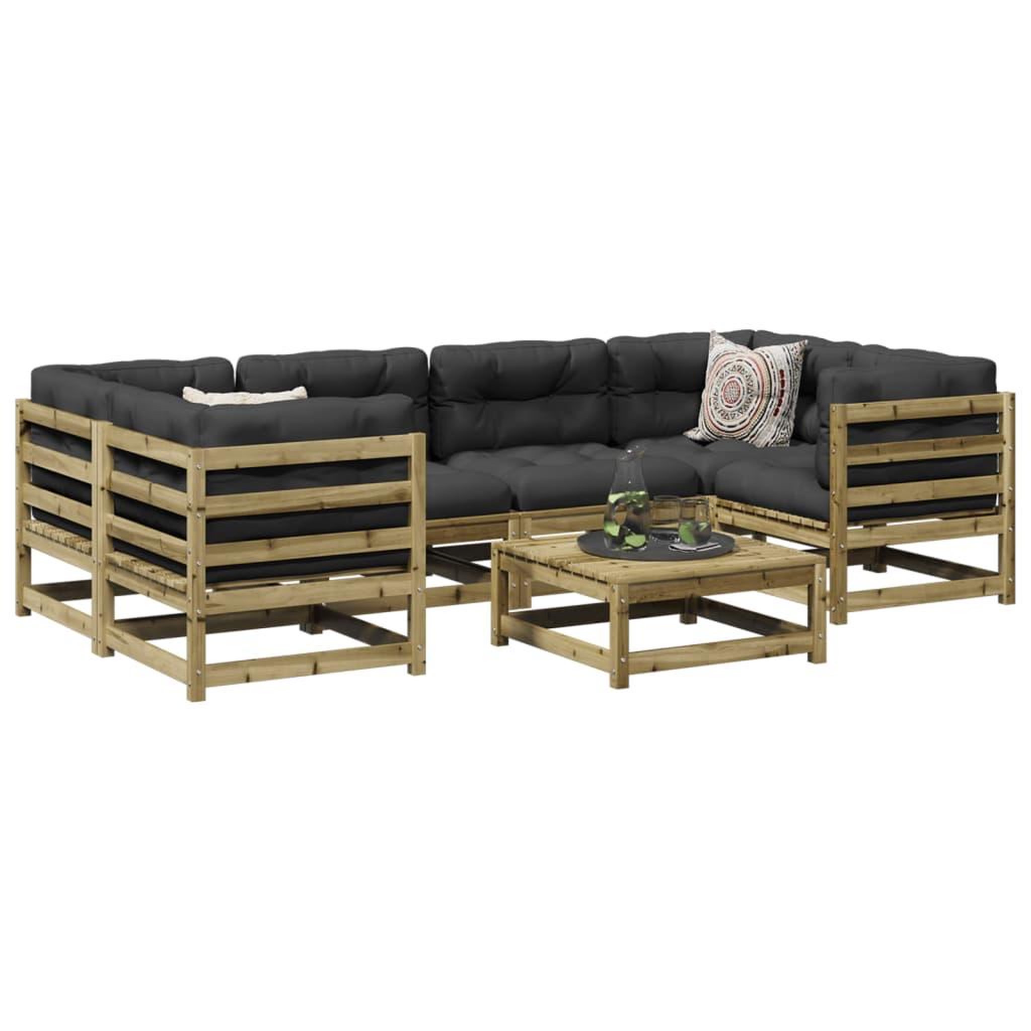 Voir la diapositive 1 : VIDAXL Salon de jardin 7 pcs avec coussins bois de pin impregne