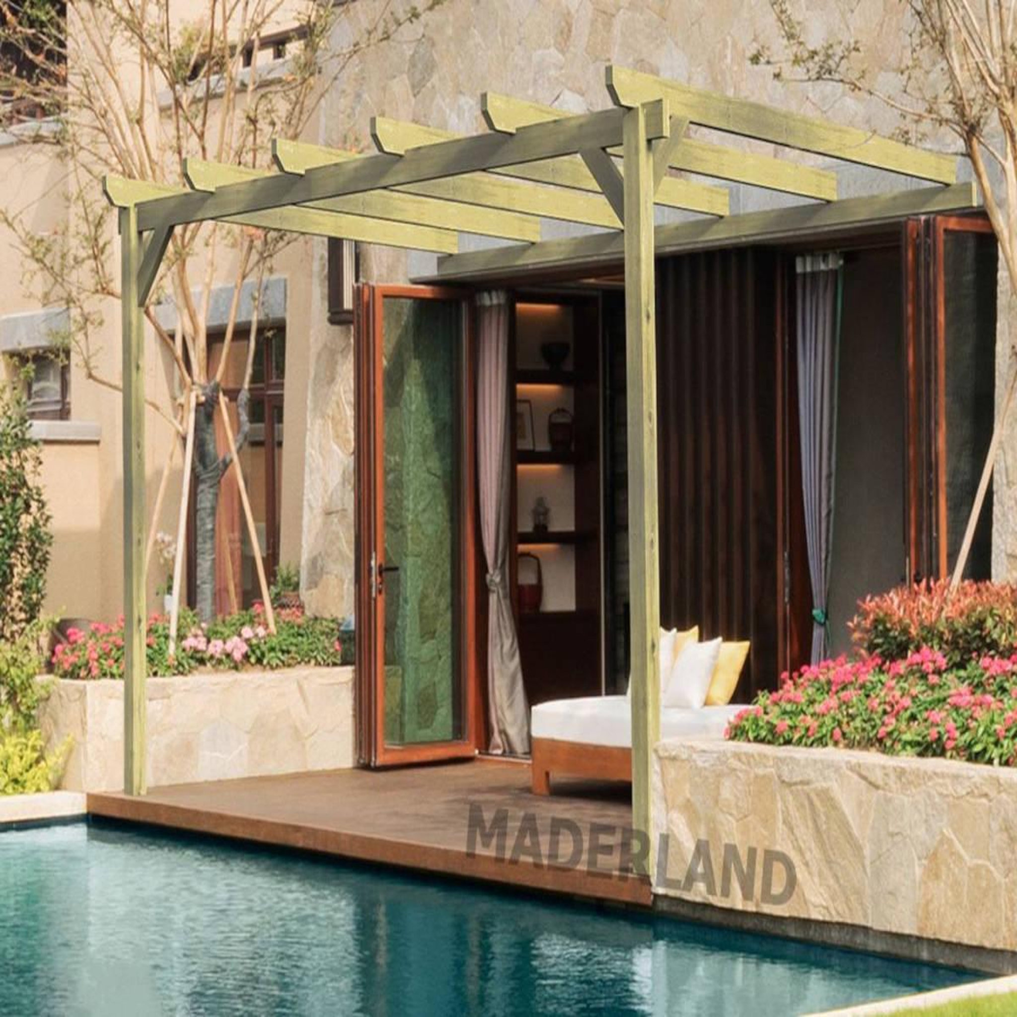 Voir la diapositive 4 : JARDIDECO Pergola adossée en bois massif narbonne 420 x 300 cm - maderland