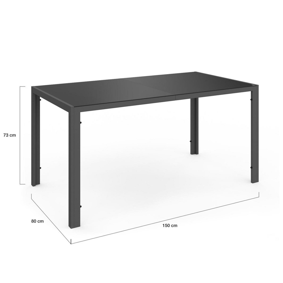 ID MARKET Salon de jardin ODESSA table 150 cm et 6 fauteuils cordage gris anthracite