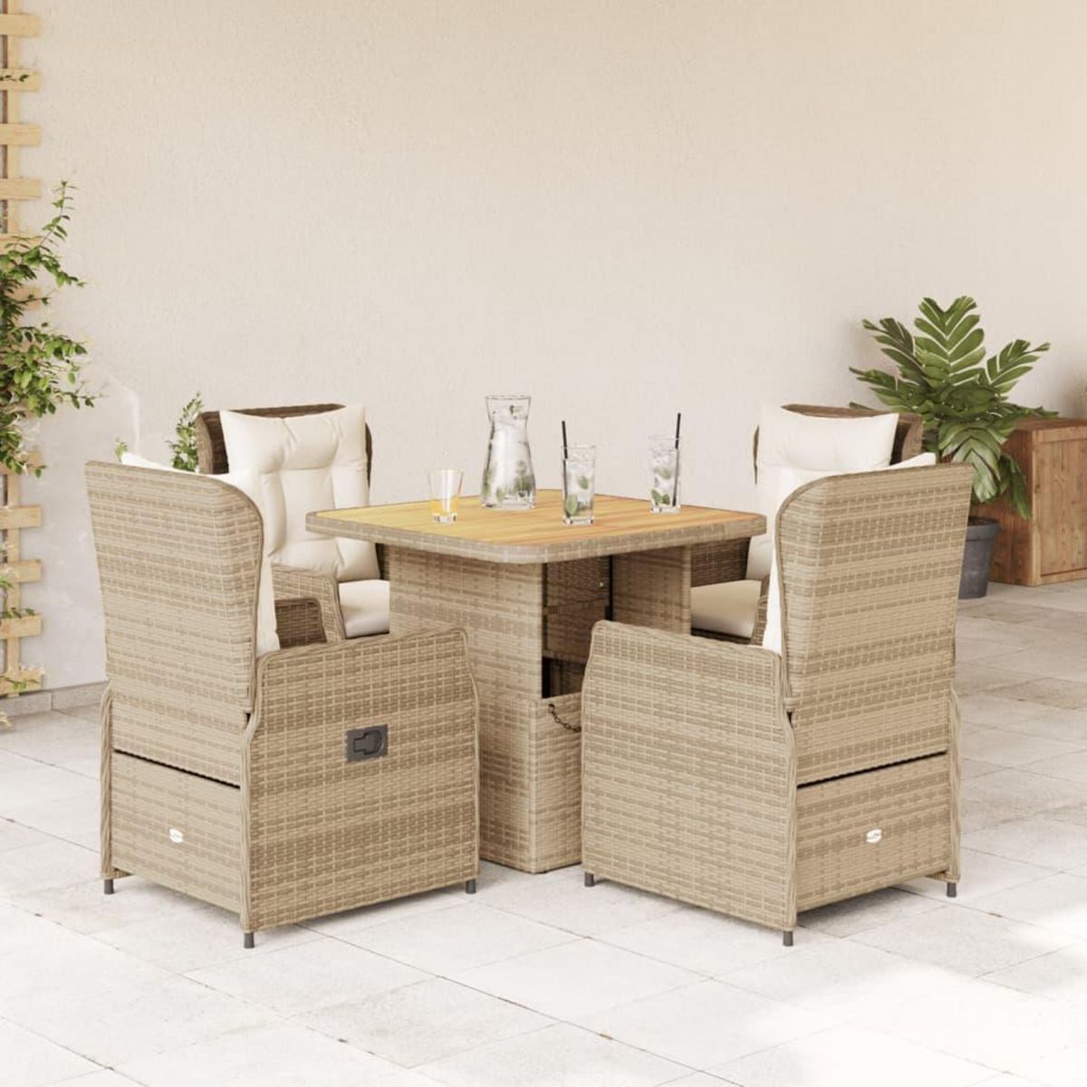 VIDAXL Ensemble a manger de jardin avec coussins 5pcs Beige poly rotin