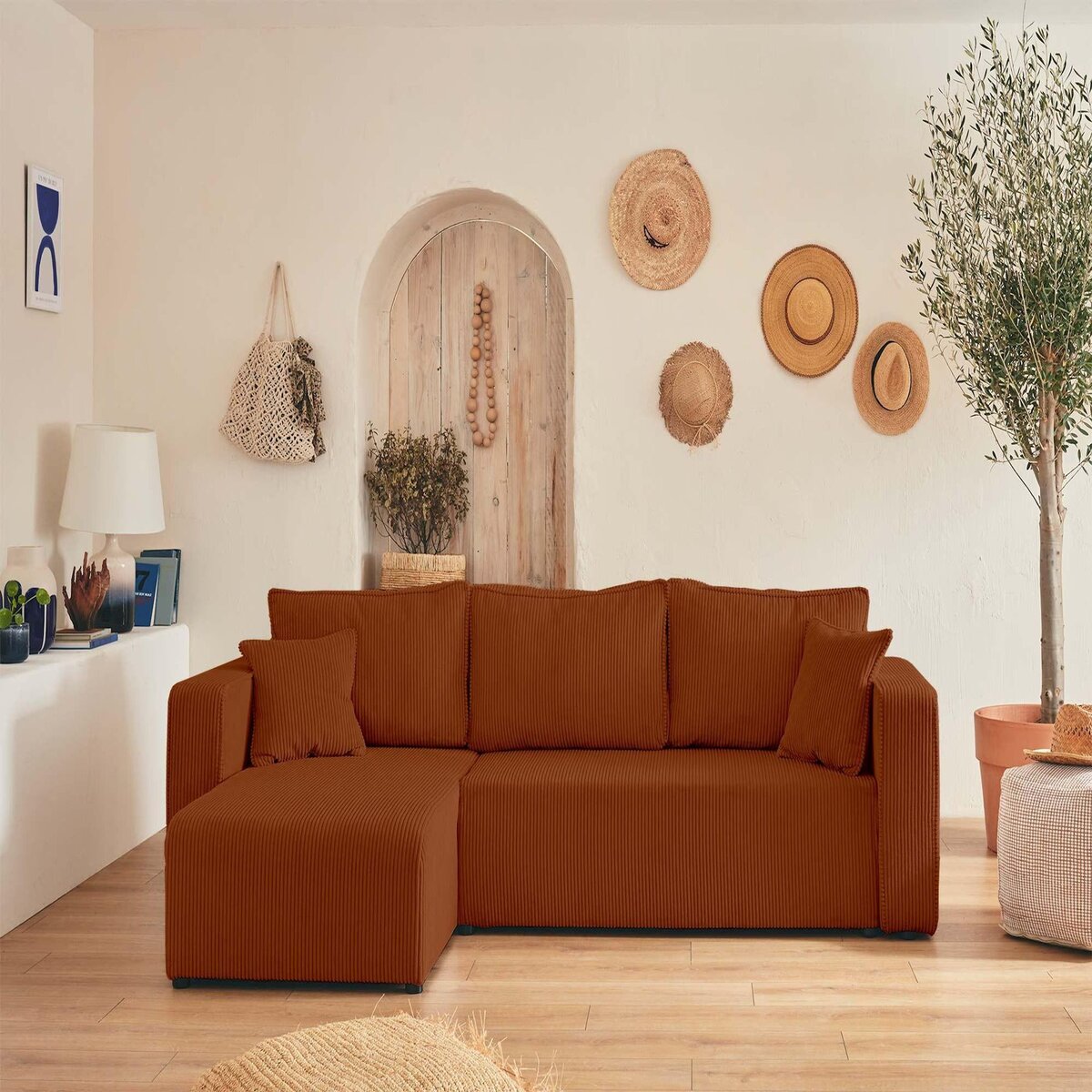 BEST MOBILIER Topaze - canapé d'angle réversible - 4 places - convertible avec coffre - en velours côtelé