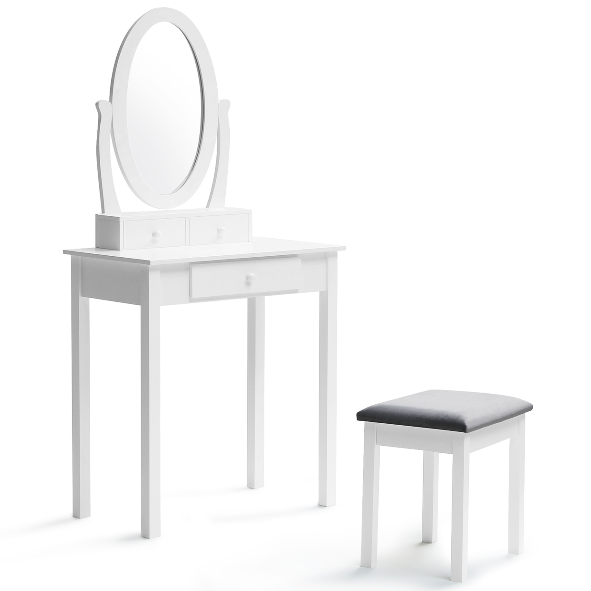 ID MARKET Coiffeuse betty avec miroir et tabouret
