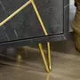 HOMCOM Meuble TV banc TV style art déco - 3 portes, 2 étagères - piètement épingle métal doré MDF aspect marbre noir rainures dorées