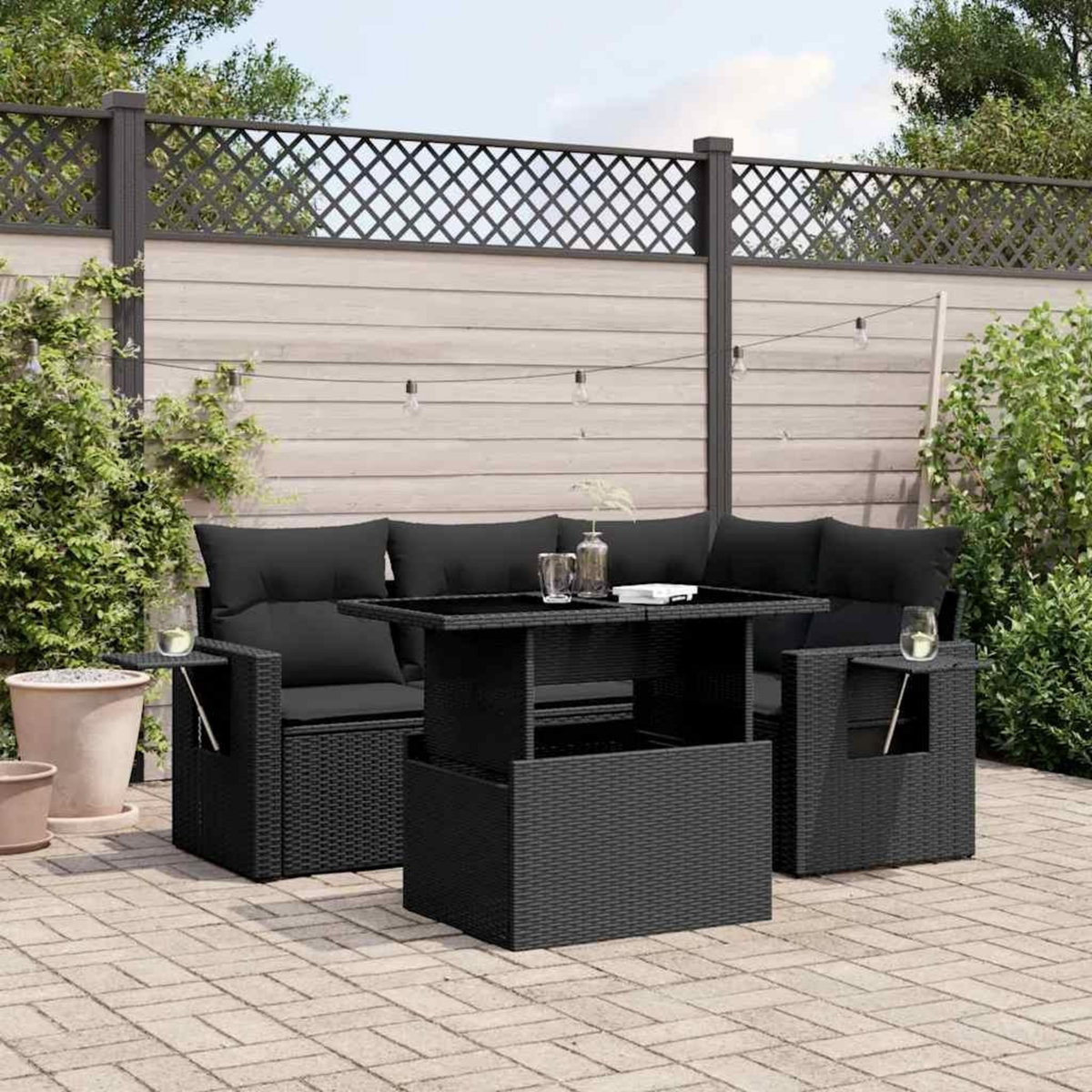 VIDAXL Salon de jardin 5 pcs avec coussins noir resine tressee