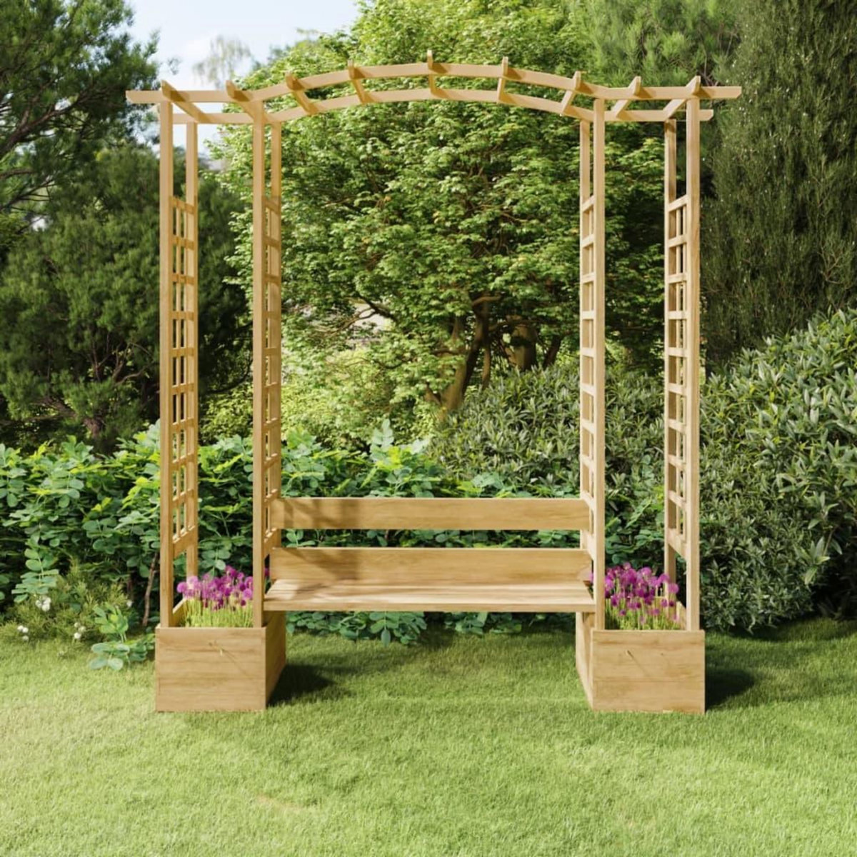 VIDAXL Pergola de jardin avec banc et jardinieres Bois de pin impregne