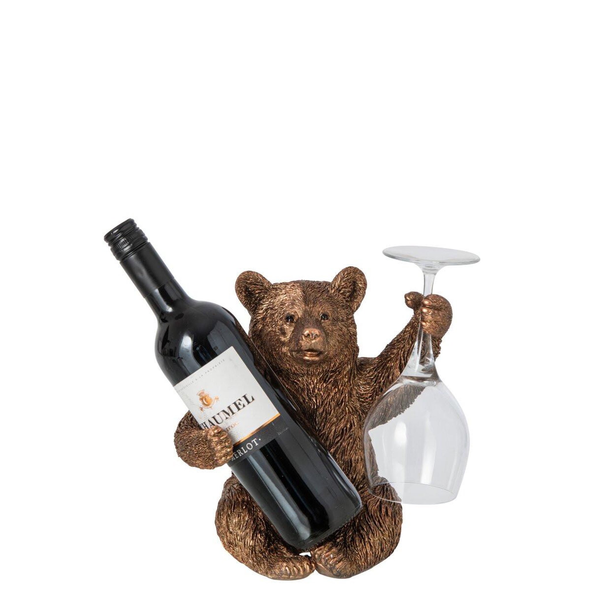 Voir la diapositive 4 : J-LINE Statuette ours porte-bouteille  olia  23cm cuivre
