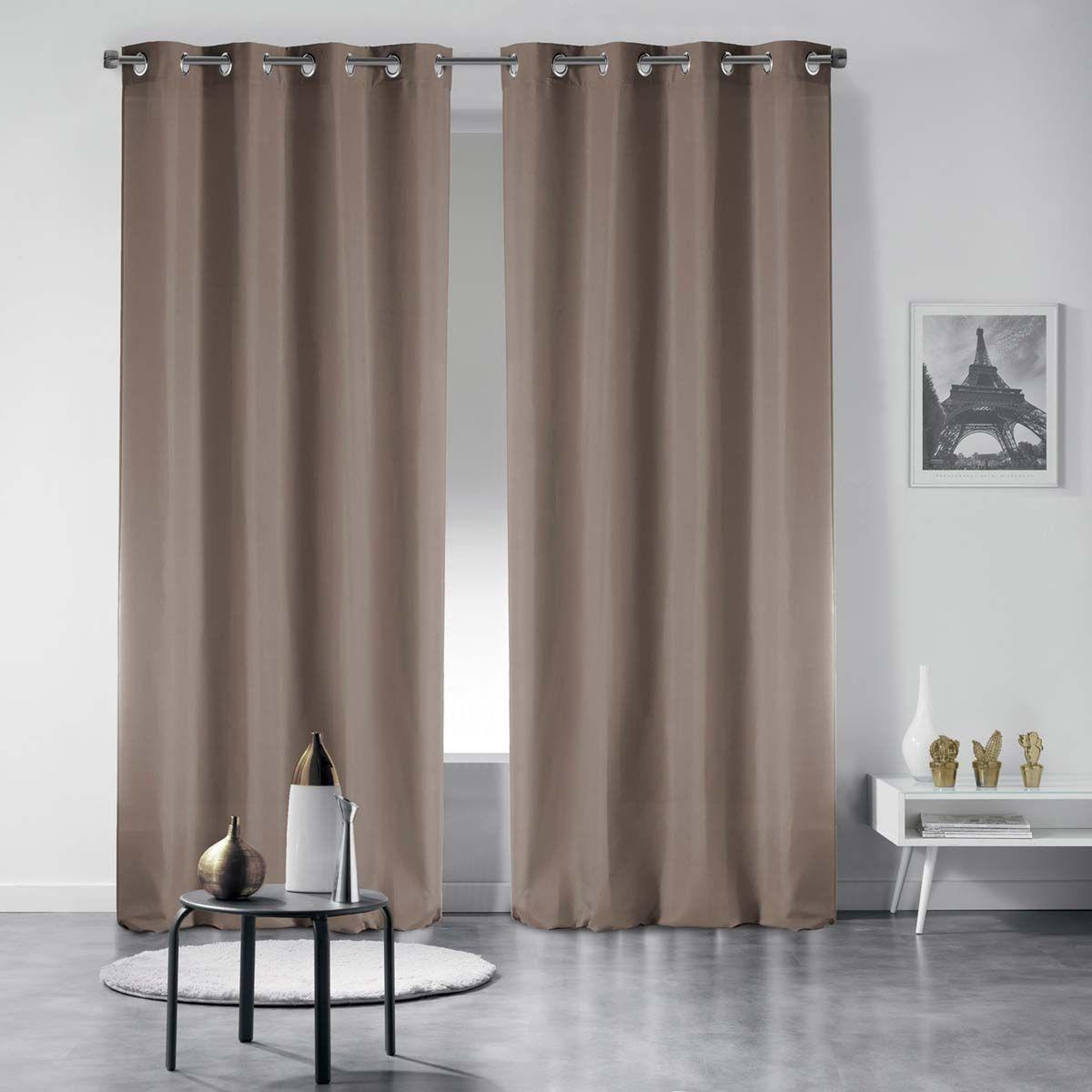 Voir la diapositive 3 : Douceur d'Intérieur Rideau à oeillets  essentiel  140x280cm taupe