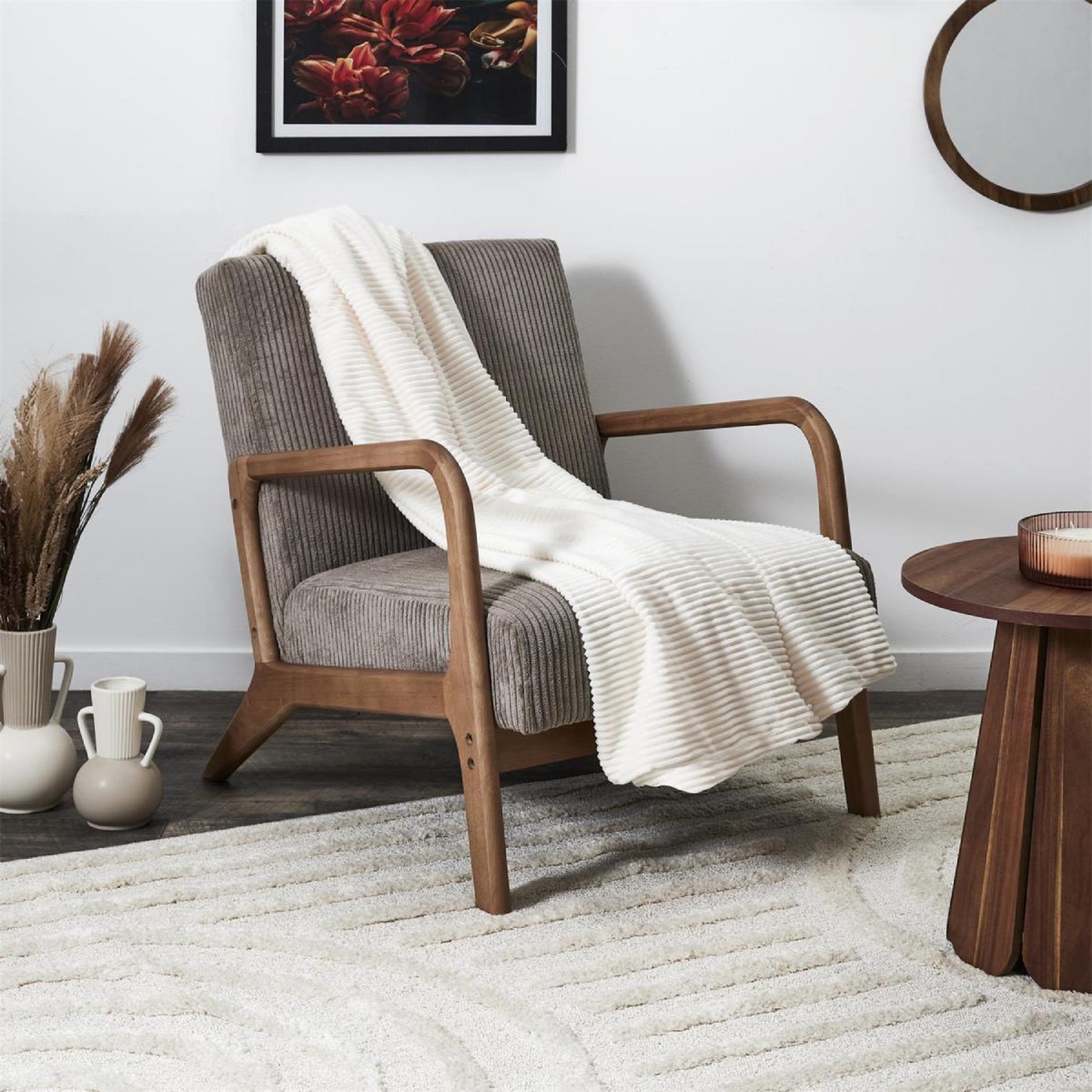 Voir la diapositive 3 : The Home Deco Factory Plaid en flanelle  grosse côtes  120x150cm blanc