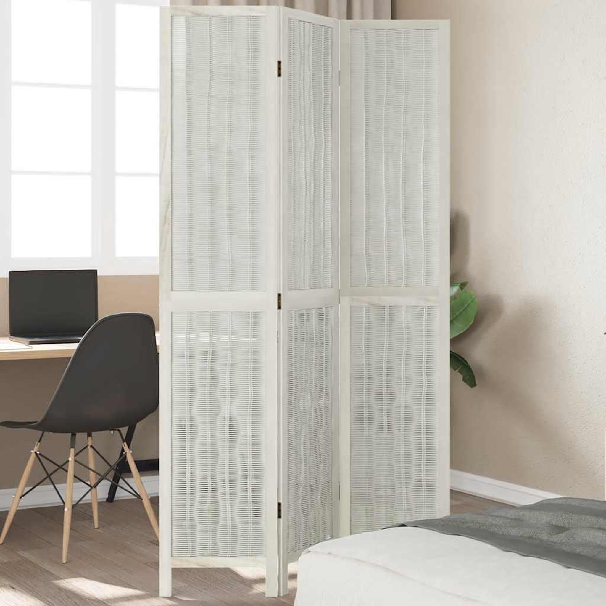 VIDAXL Cloison de separation 3 panneaux blanc bois de paulownia massif