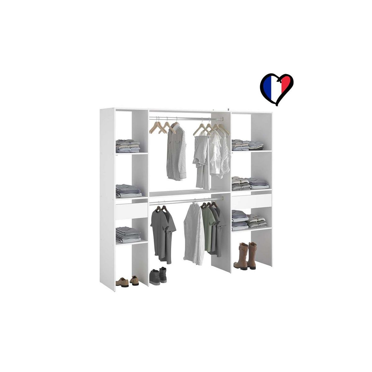 CONCEPT USINE Dressing blanc 2 penderies, 6 étagères, 2 tiroirs ELYSEE