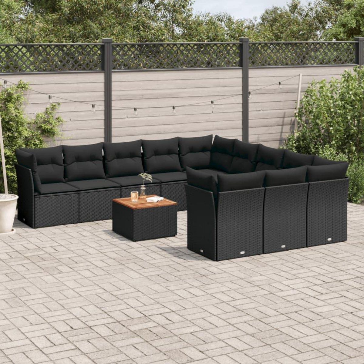 VIDAXL Salon de jardin 12 pcs avec coussins noir resine tressee