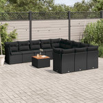VIDAXL Salon de jardin 12 pcs avec coussins noir resine tressee