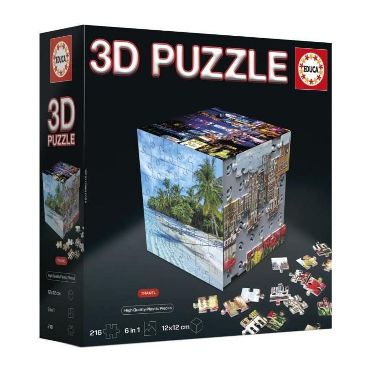 EDUCA Puzzle 3D - EDUCA - Cube Voyage - 216 Pieces - 6 Puzzles de 36 Pieces - Défi Ludique 8 Ans + (20124)