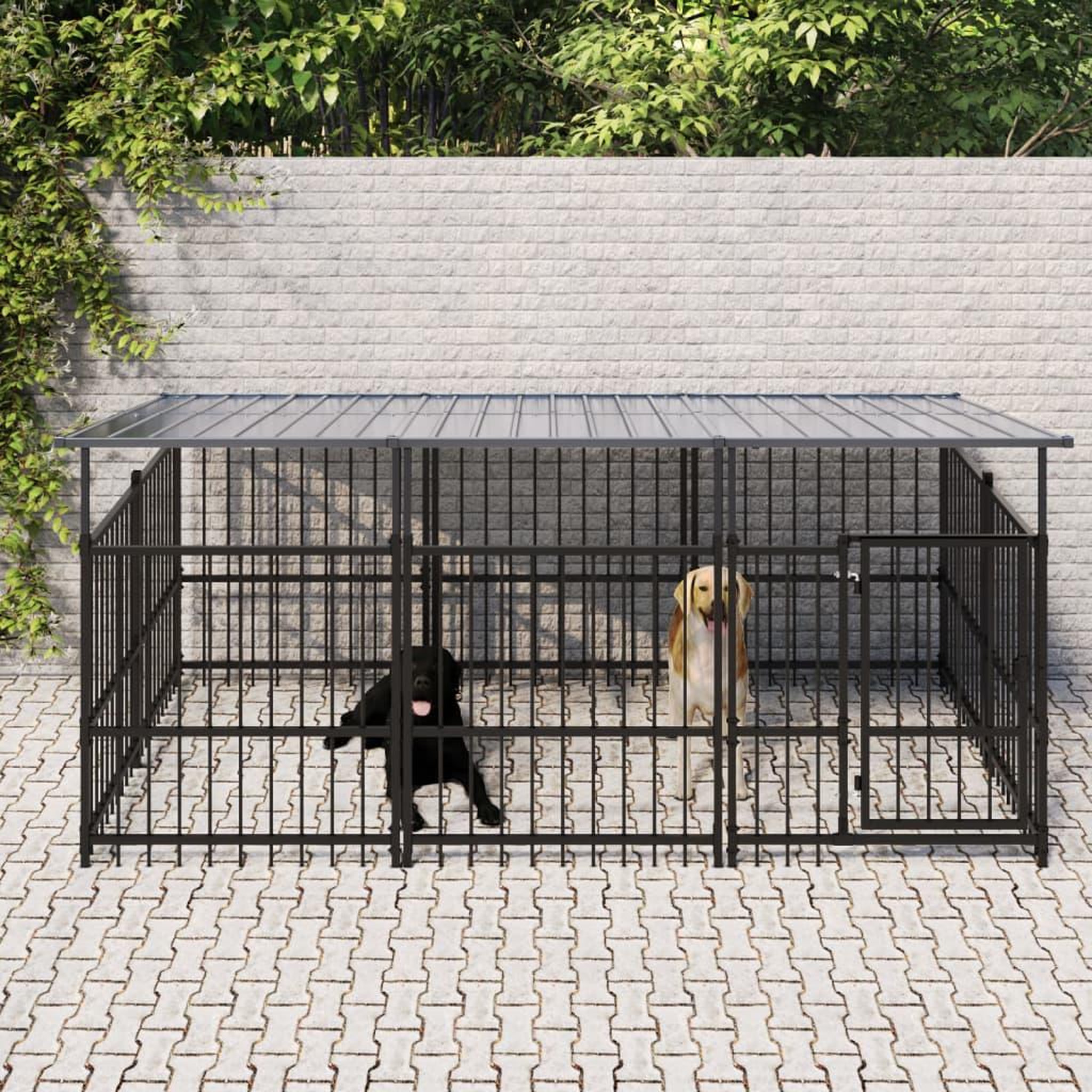 VIDAXL Chenil d'exterieur avec toit pour chiens Acier 5,63 m²