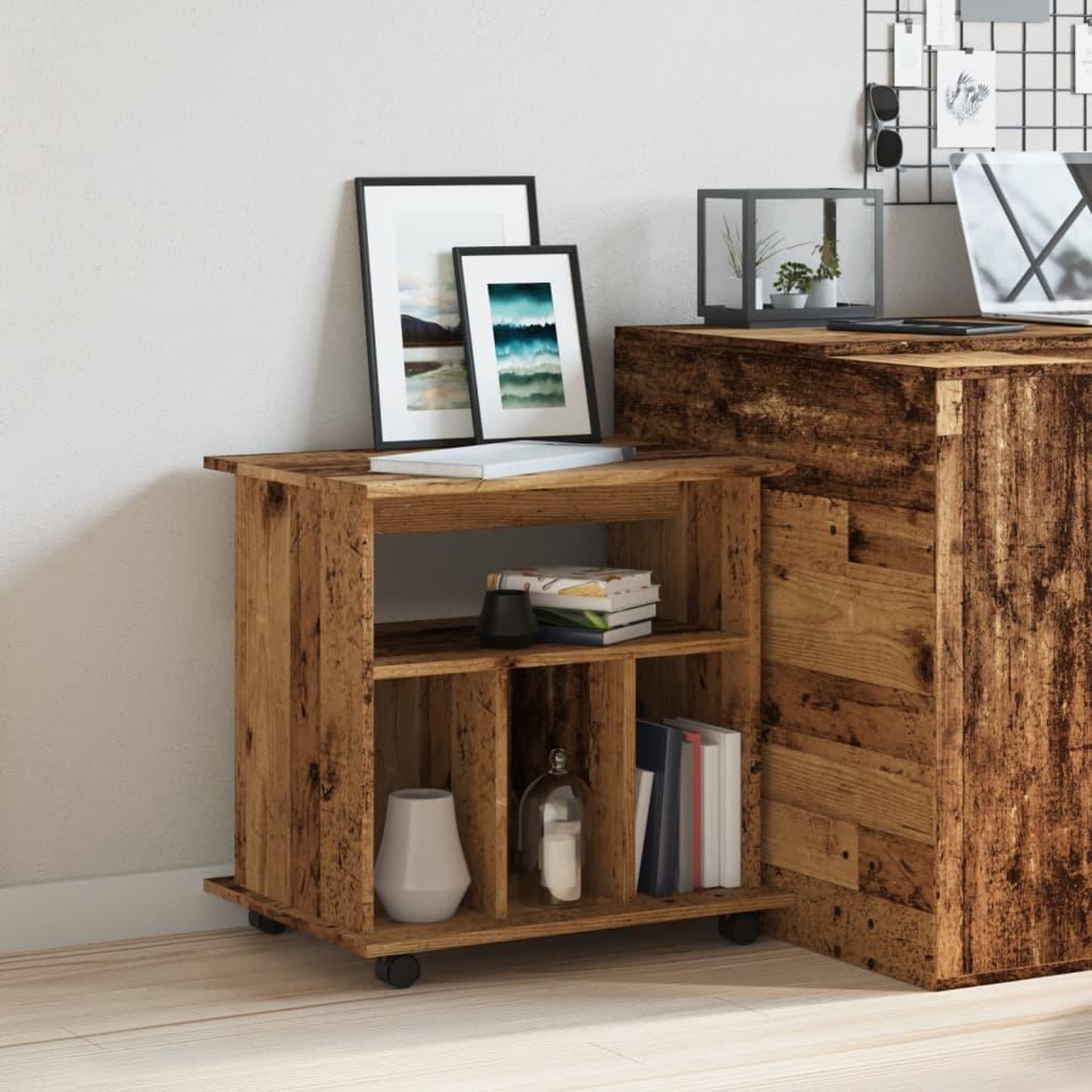 Voir la diapositive 3 : VIDAXL Armoire a roulettes vieux bois 60x45x60 cm bois d'ingenierie