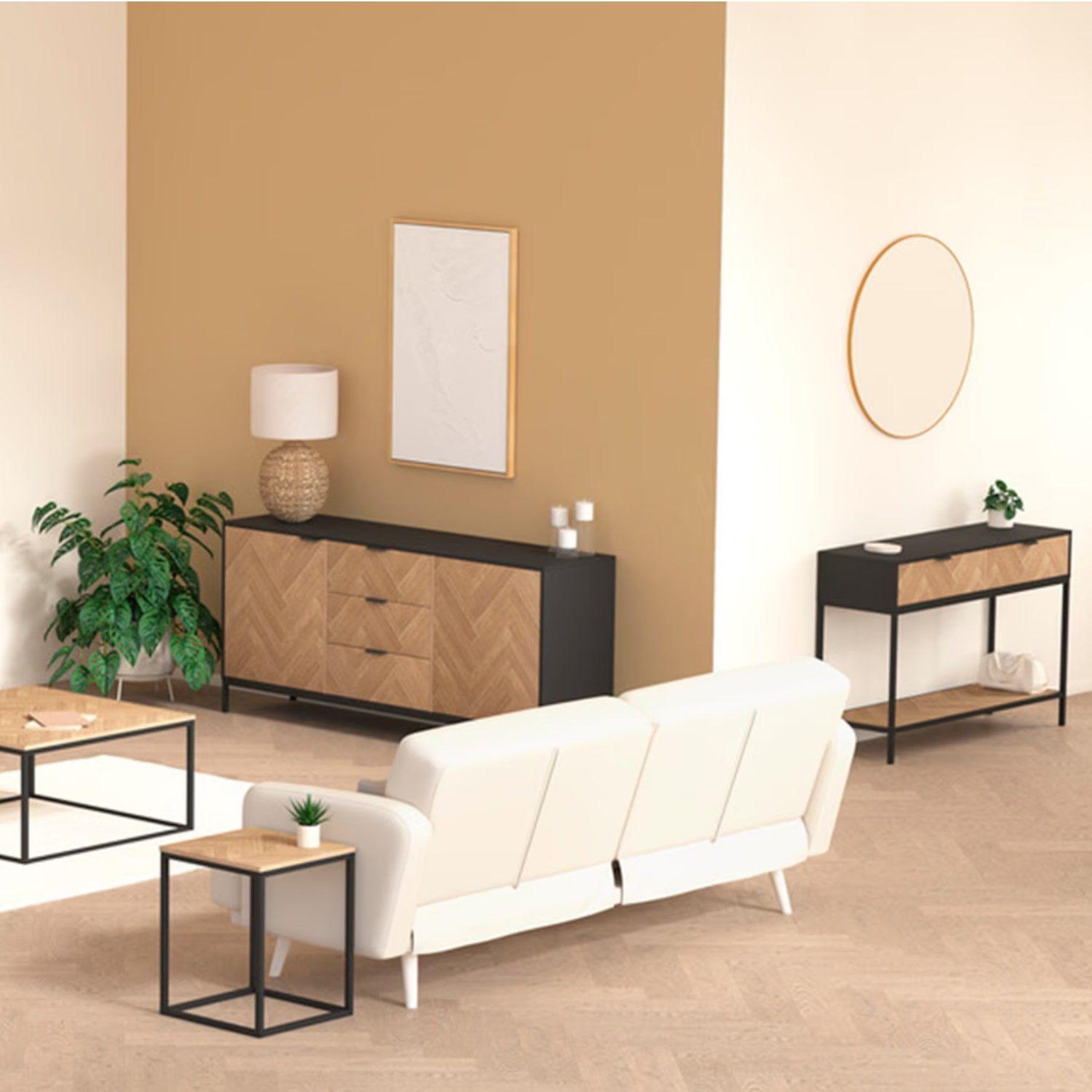 Voir la diapositive 2 : FIVE Bout de canapé en bois et métal chevrons - beige et noir