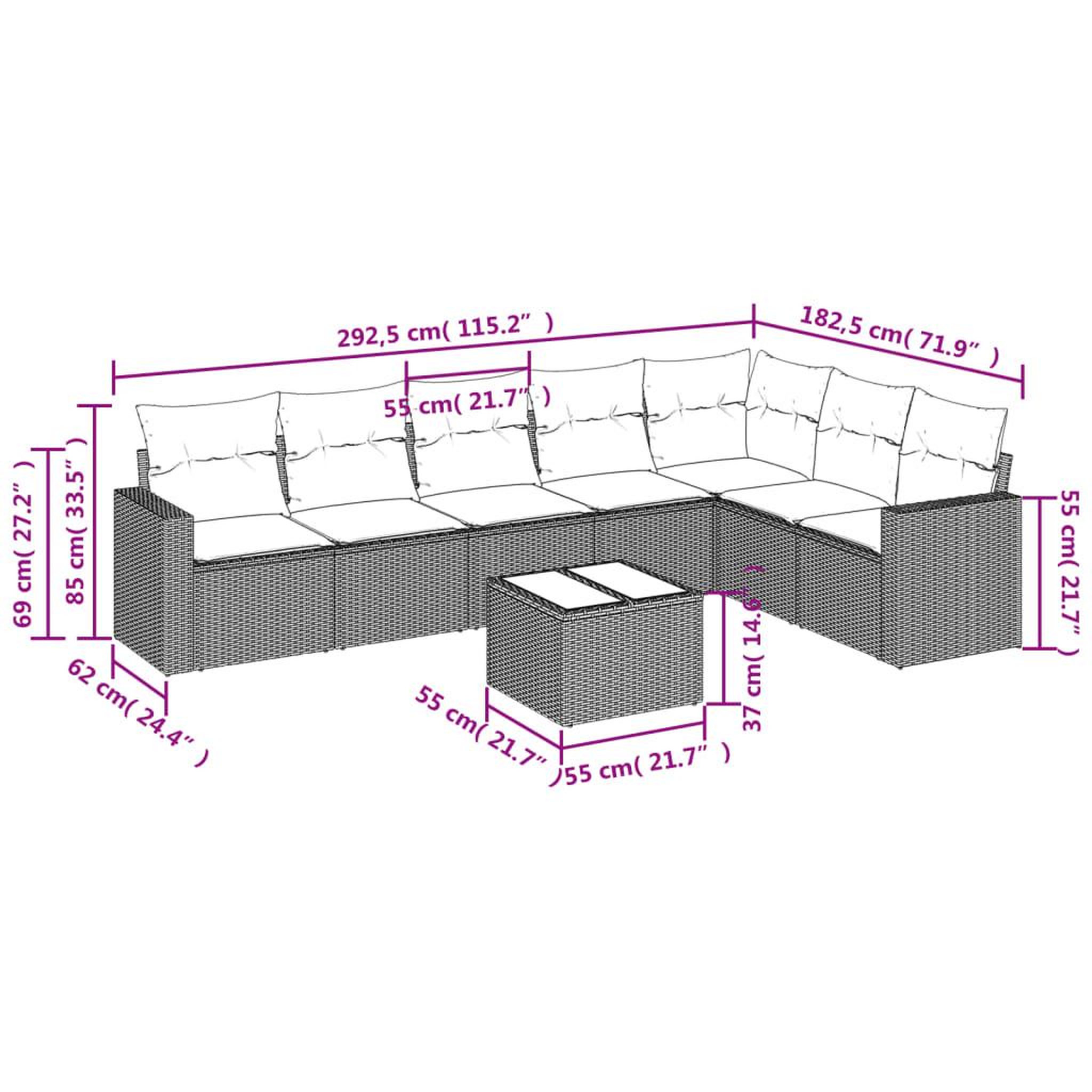 Voir la diapositive 3 : VIDAXL Salon de jardin 8 pcs avec coussins noir resine tressee