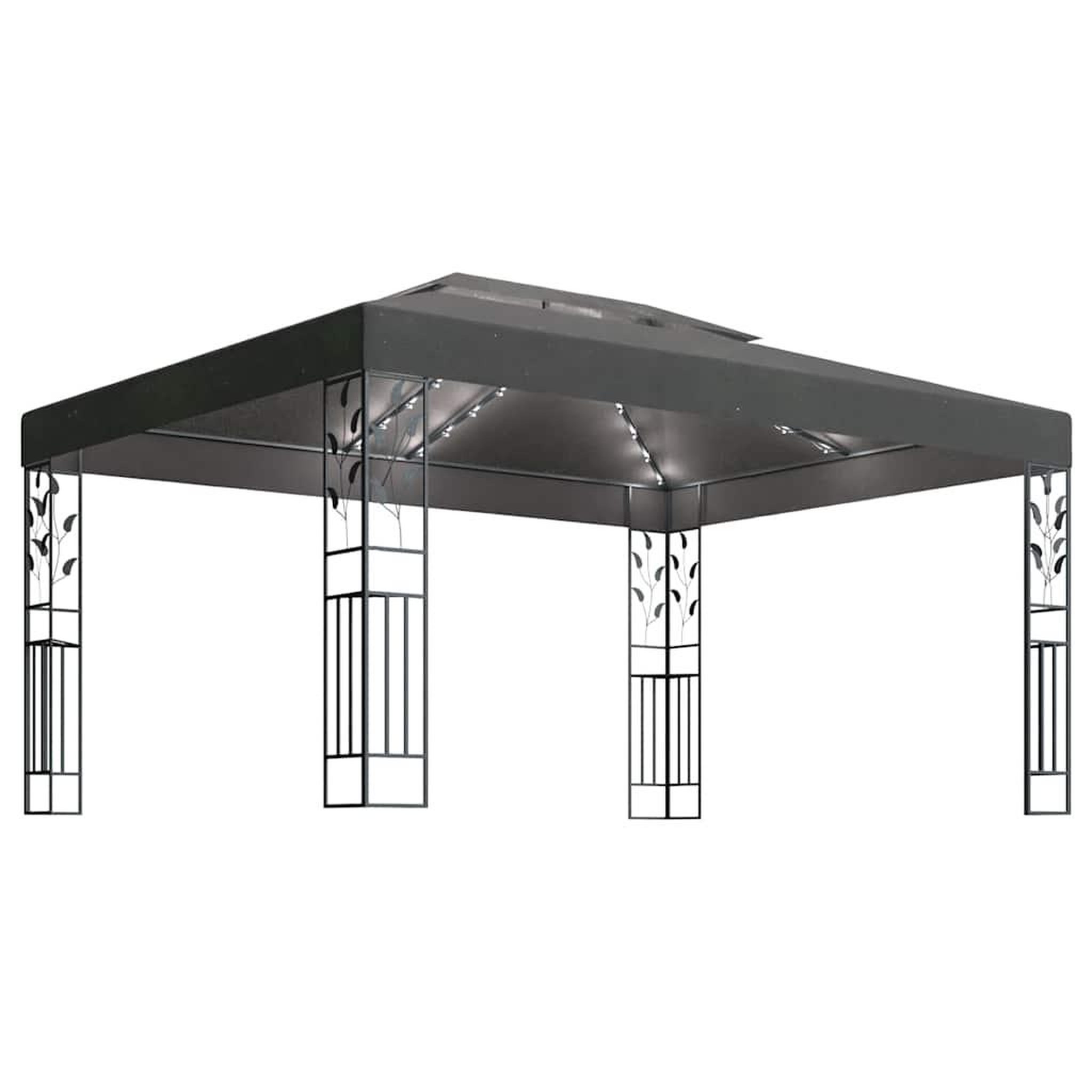 VIDAXL Tonnelle avec double toit et lumieres led 3x4 m anthracite