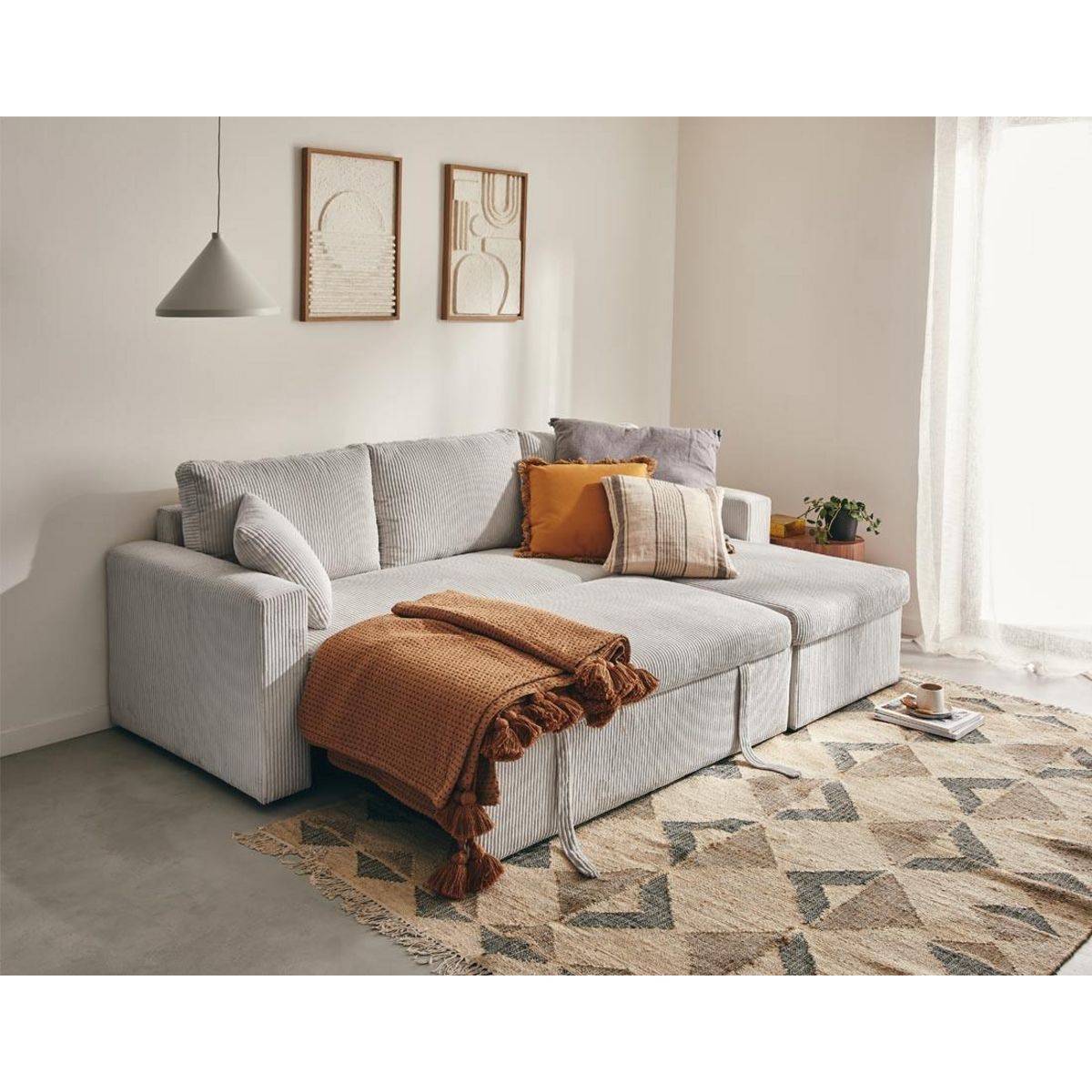 BEST MOBILIER Cyrus - canapé d'angle réversible 4 places - convertible avec coffre - en velours côtelé