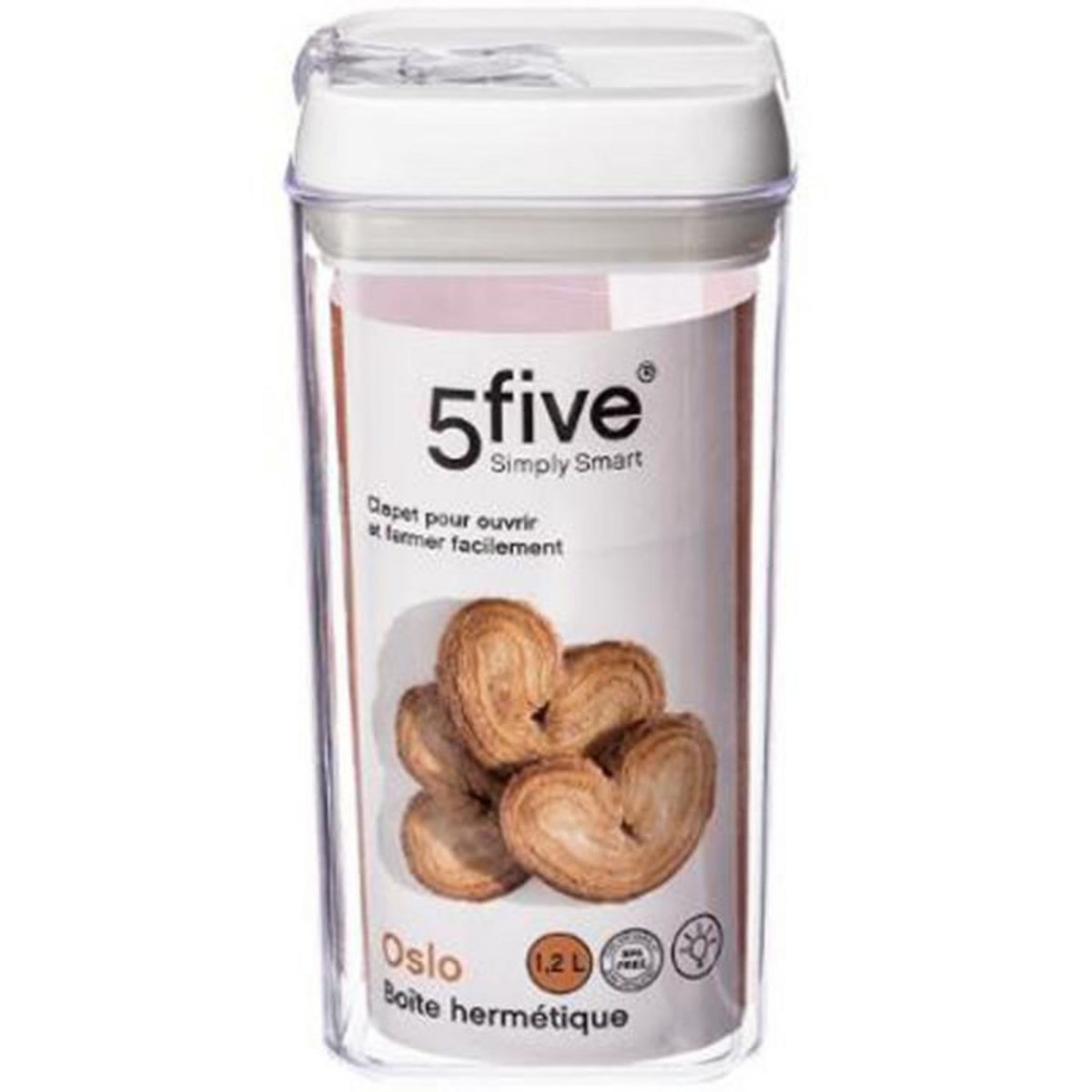 FIVE Bocal en Plastique Carré  Oslo  1,2L Transparent