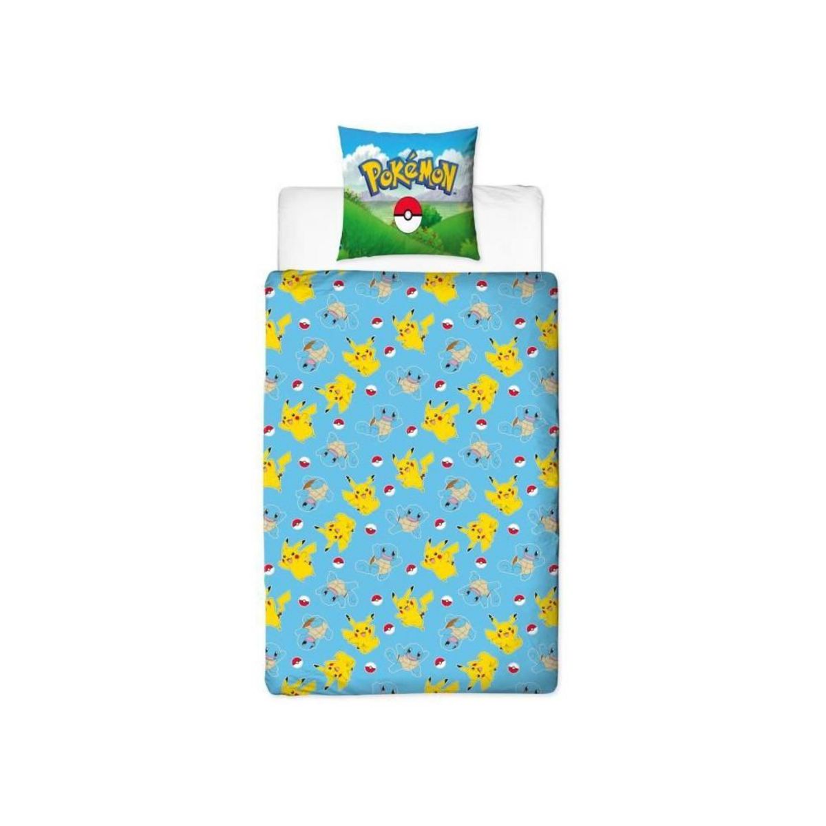 Pokemon Parure de lit - POKEMON - Pikachu et ses amis - Bleu - Microfibre - 1 housse de couette 140 x 200 cm + 1 taie 63 x 63 cm