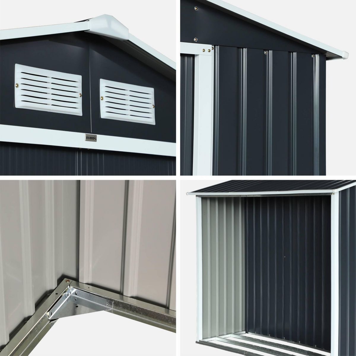 SWEEEK Abri de jardin métal 5.42 m² - Scarpe - Anthracite. en acier galvanisé - Avec espace de rangement. abri bûches - Double porte coulissante. toiture double pente. L 278 x P 195 x H 195 cm