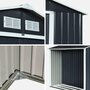 Voir la diapositive 6 : SWEEEK Abri de jardin métal 5.42 m² - Scarpe - Anthracite. en acier galvanisé - Avec espace de rangement. abri bûches - Double porte coulissante. toiture double pente. L 278 x P 195 x H 195 cm