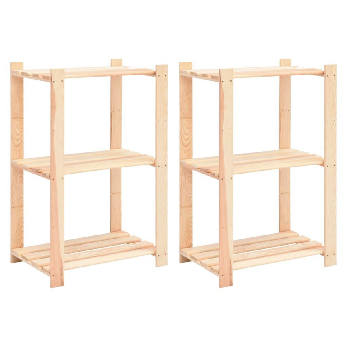 VIDAXL Etageres de rangement a 3 niveaux 2 pcs 60x38x90 cm Pin 150 kg