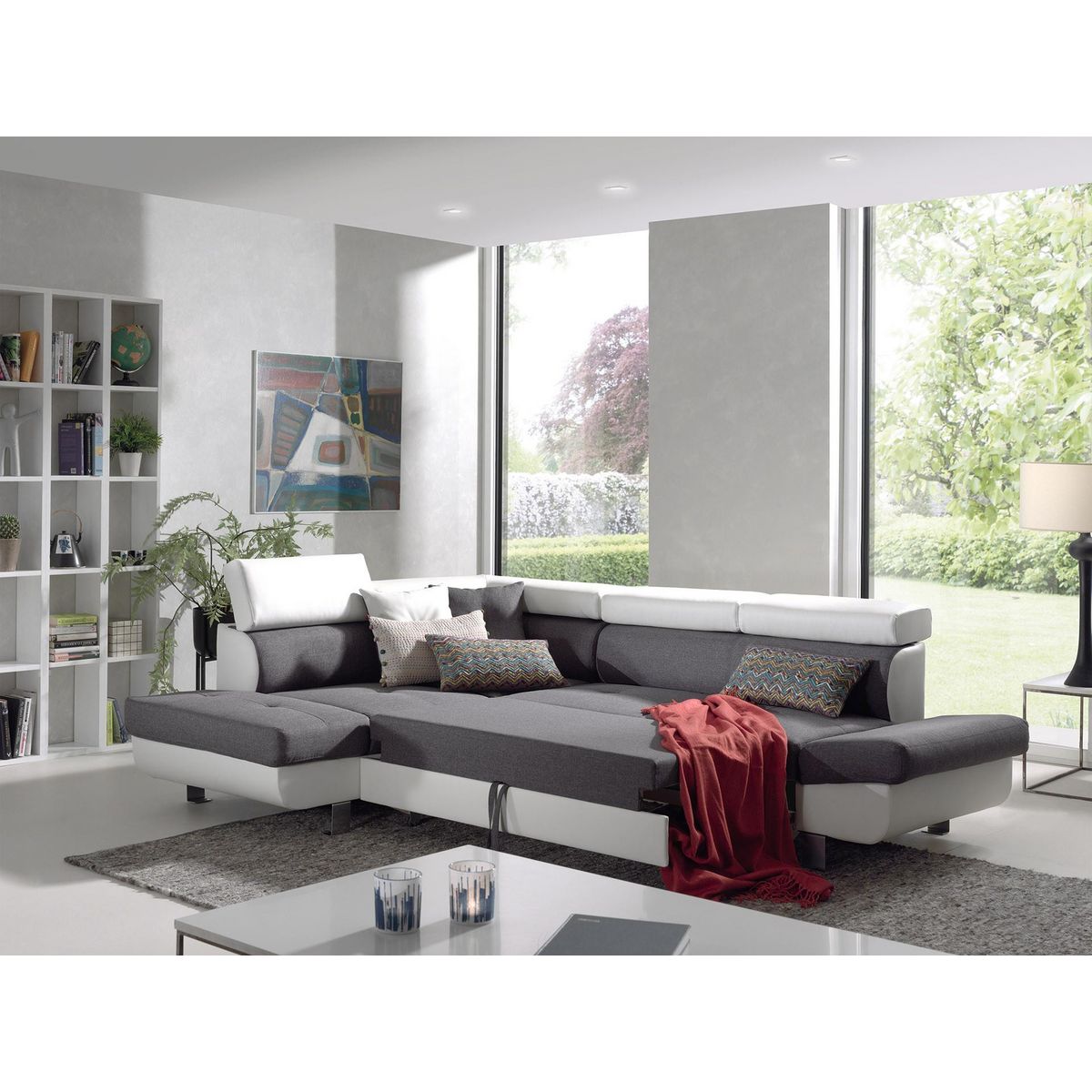 BEST MOBILIER Lisbona - canapé d'angle gauche convertible - 5 places - avec têtières