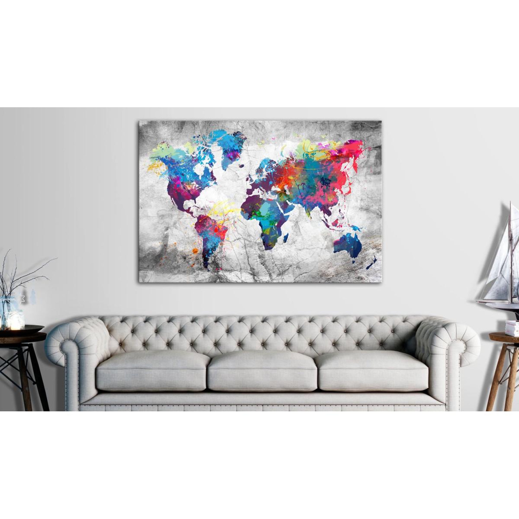 Voir la diapositive 2 : Paris Prix Tableau Imprimé  World Map : Grey Style