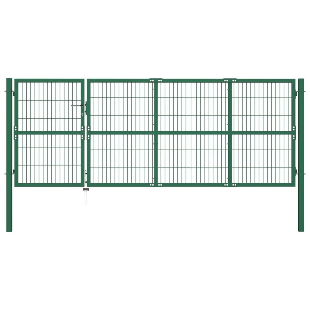 VIDAXL Portail de cloture de jardin avec poteaux 350x120 cm Acier Vert