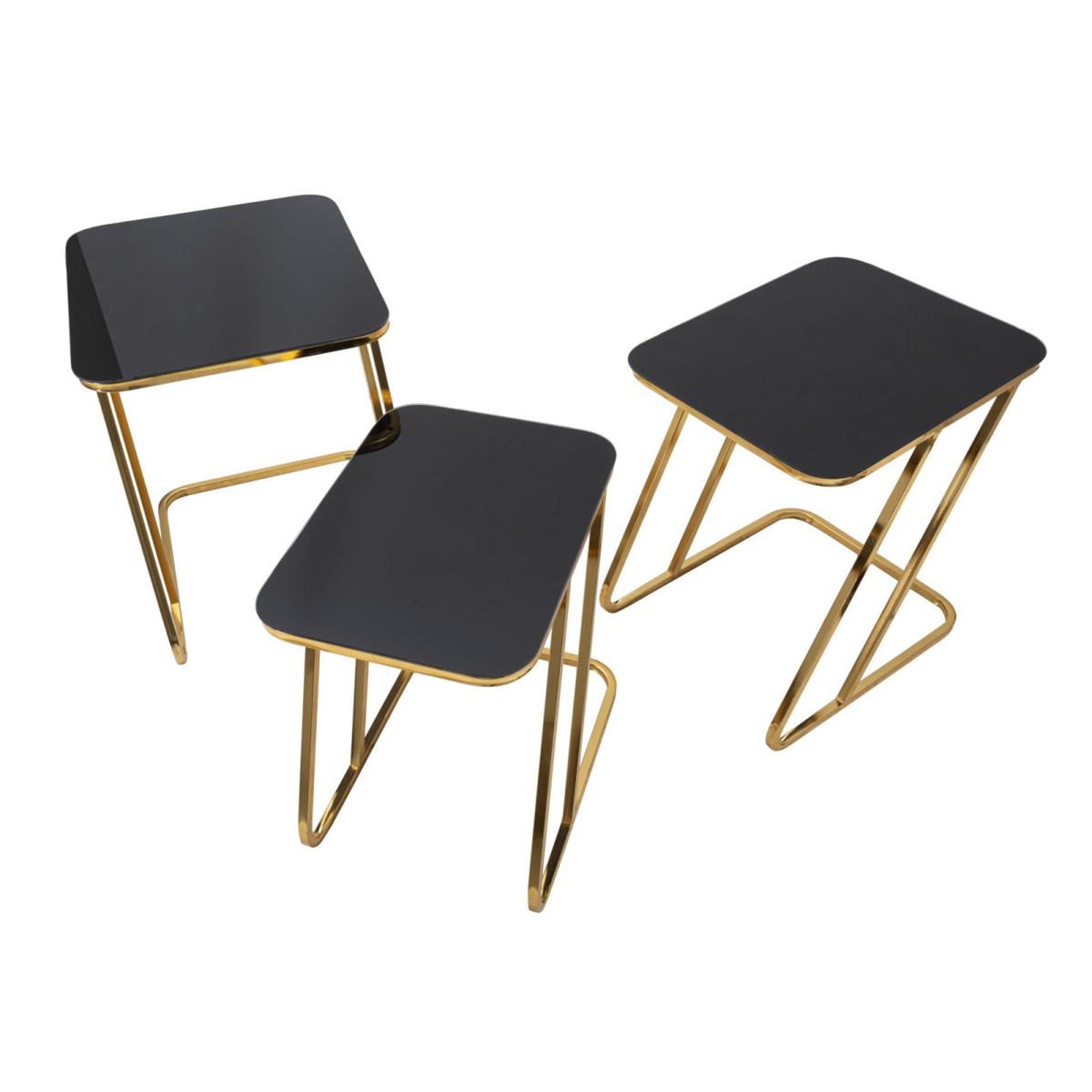 Voir la diapositive 3 : Paris Prix Lot de 3 tables d'appoint gigognes  simple  55cm noir & or