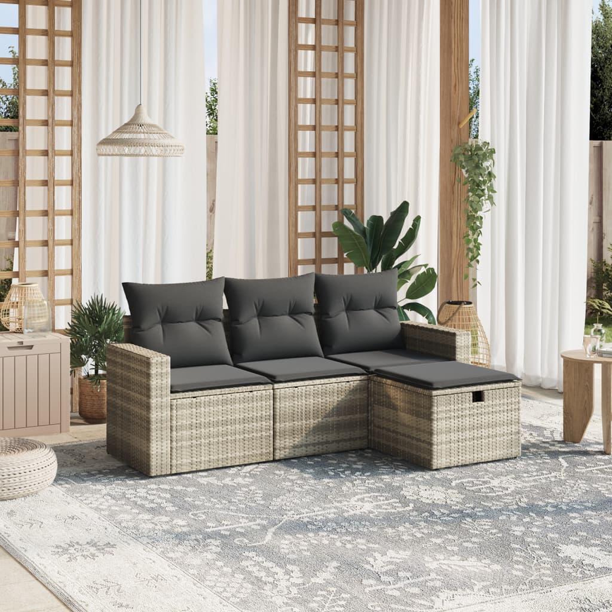 VIDAXL Salon de jardin 4 pcs avec coussins gris clair resine tressee