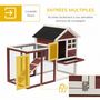 Voir la diapositive 5 : PAWHUT Clapier cage à lapins multi-équipé : niche supérieure avec rampe, plateau excrément, fenêtre + enclos  extérieur sécurisé 2 portes 122L x 63l x 92H cm rouge brique