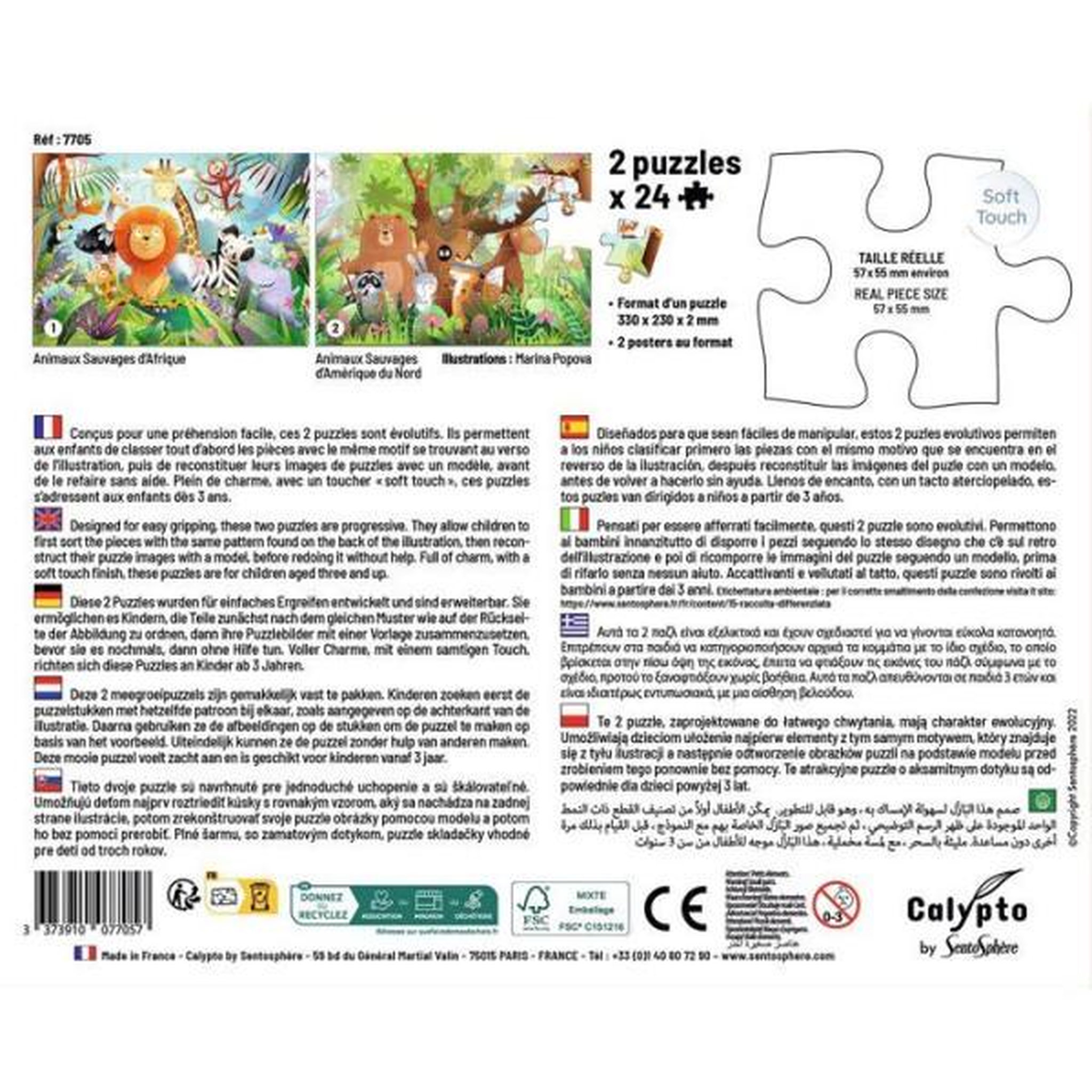 Voir la diapositive 3 : Sentosphere Puzzles SentoSphère Animaux Sauvages 2 x 24 pièces