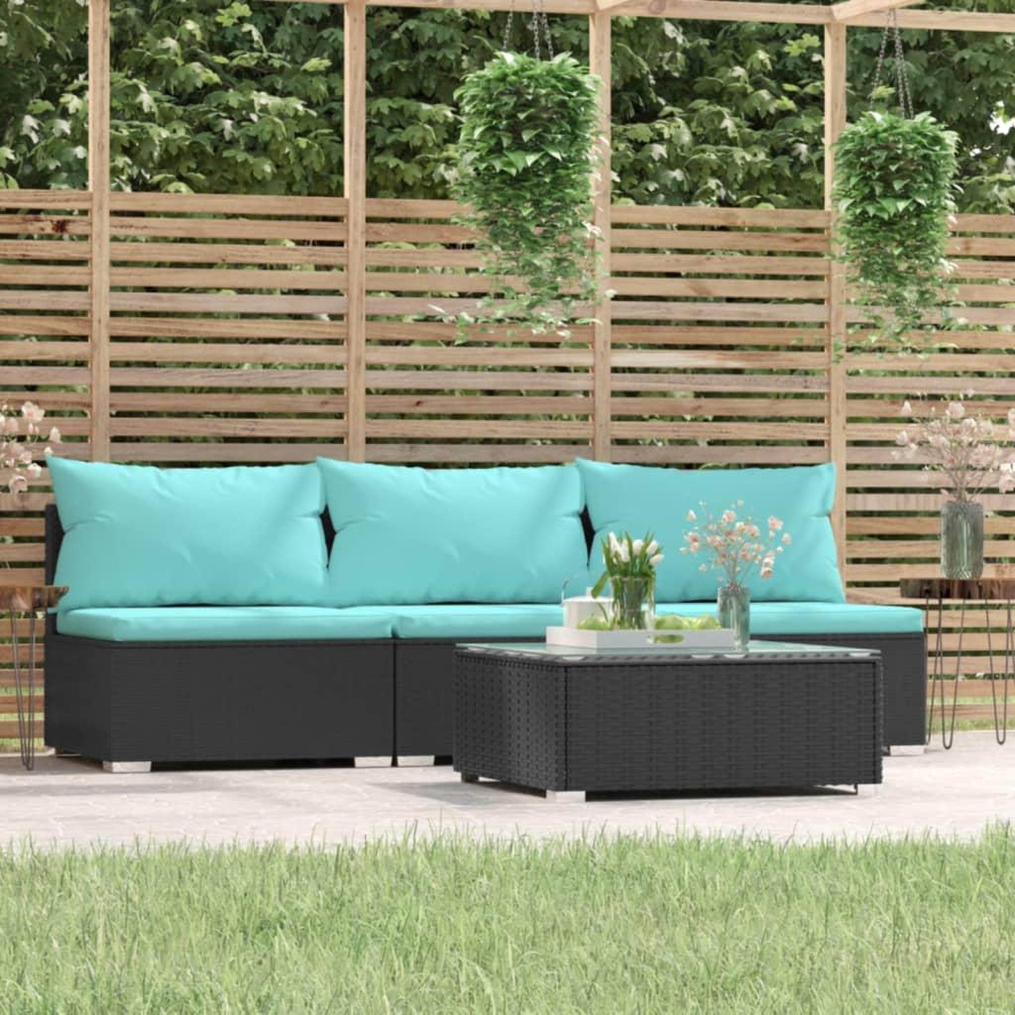 VIDAXL Salon de jardin 4 pcs avec coussins Noir Resine tressee