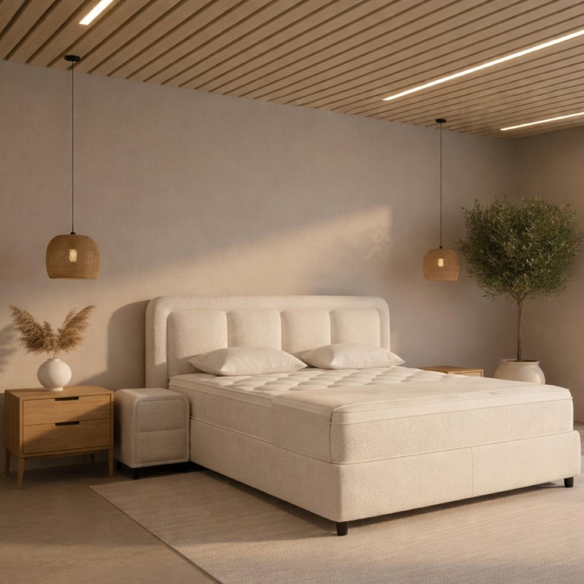 Voir la diapositive 2 : JLC KREATION Lit coffre 180cm en tissu + matelas + surmatelas kapy