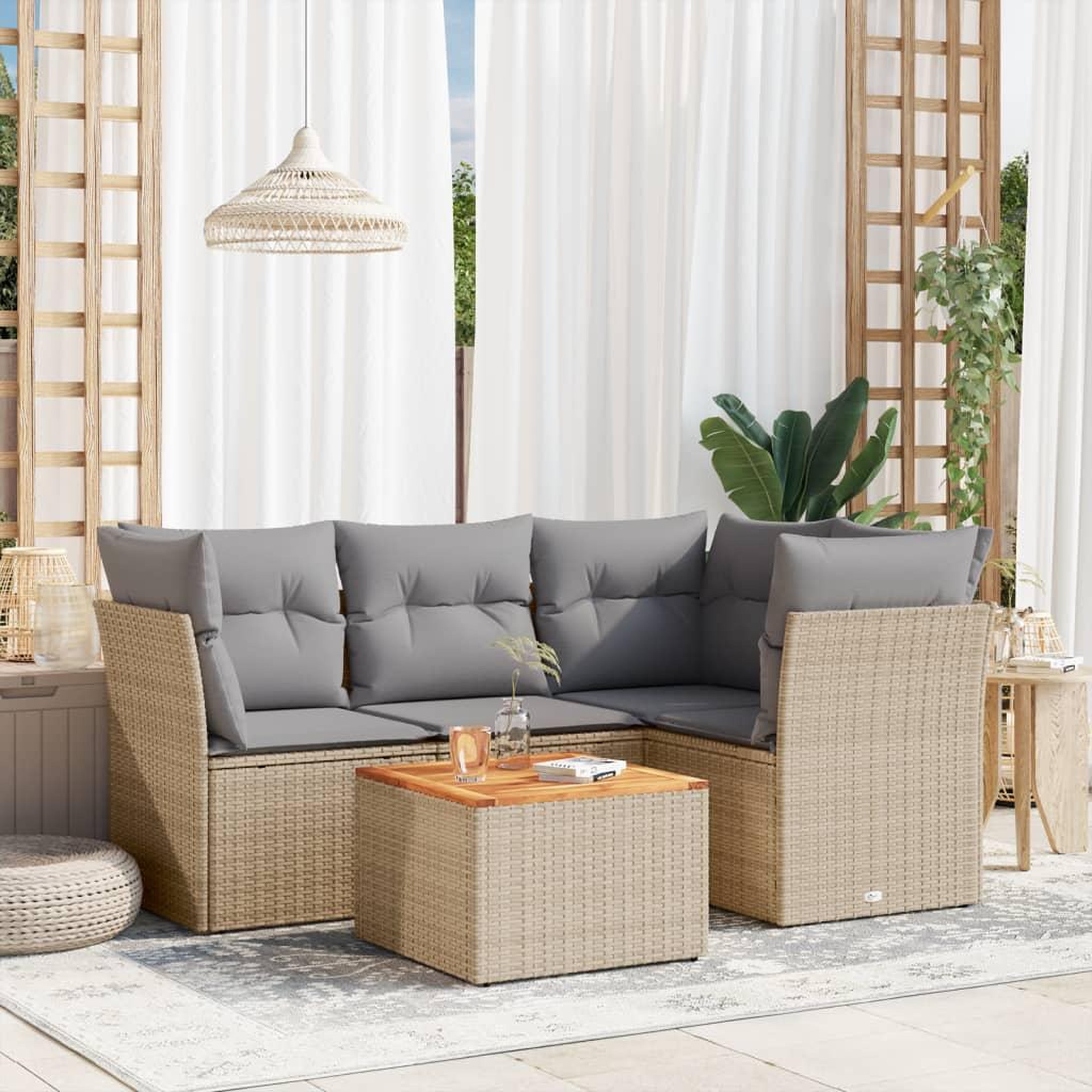 VIDAXL Salon de jardin avec coussins 5pcs melange beige resine tressee