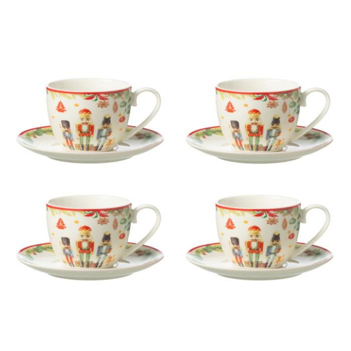 Paris Prix Lot de 4 Tasses à Thé & Sous-Tasses  Casse-Noisette  22cl Blanc