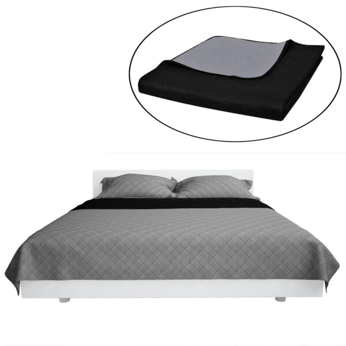 VIDAXL Couvre-lit a double face matelasse Noir/Gris 230x260 cm