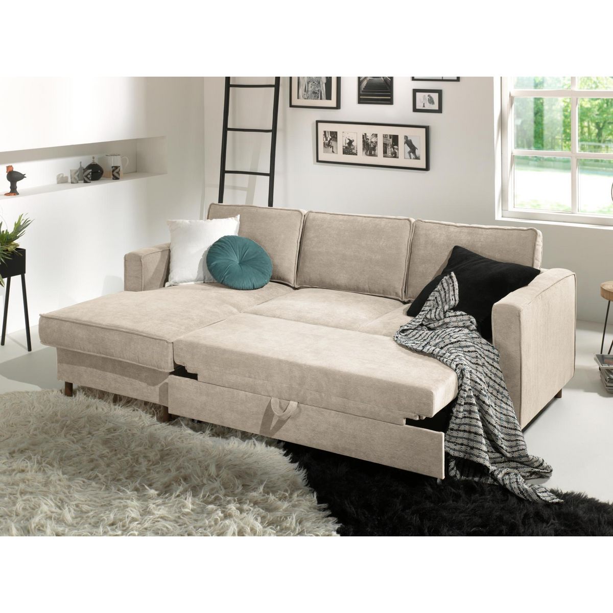 LISA DESIGN Jake - canapé d'angle gauche - convertible avec coffre - 4 places - en velours côtelé