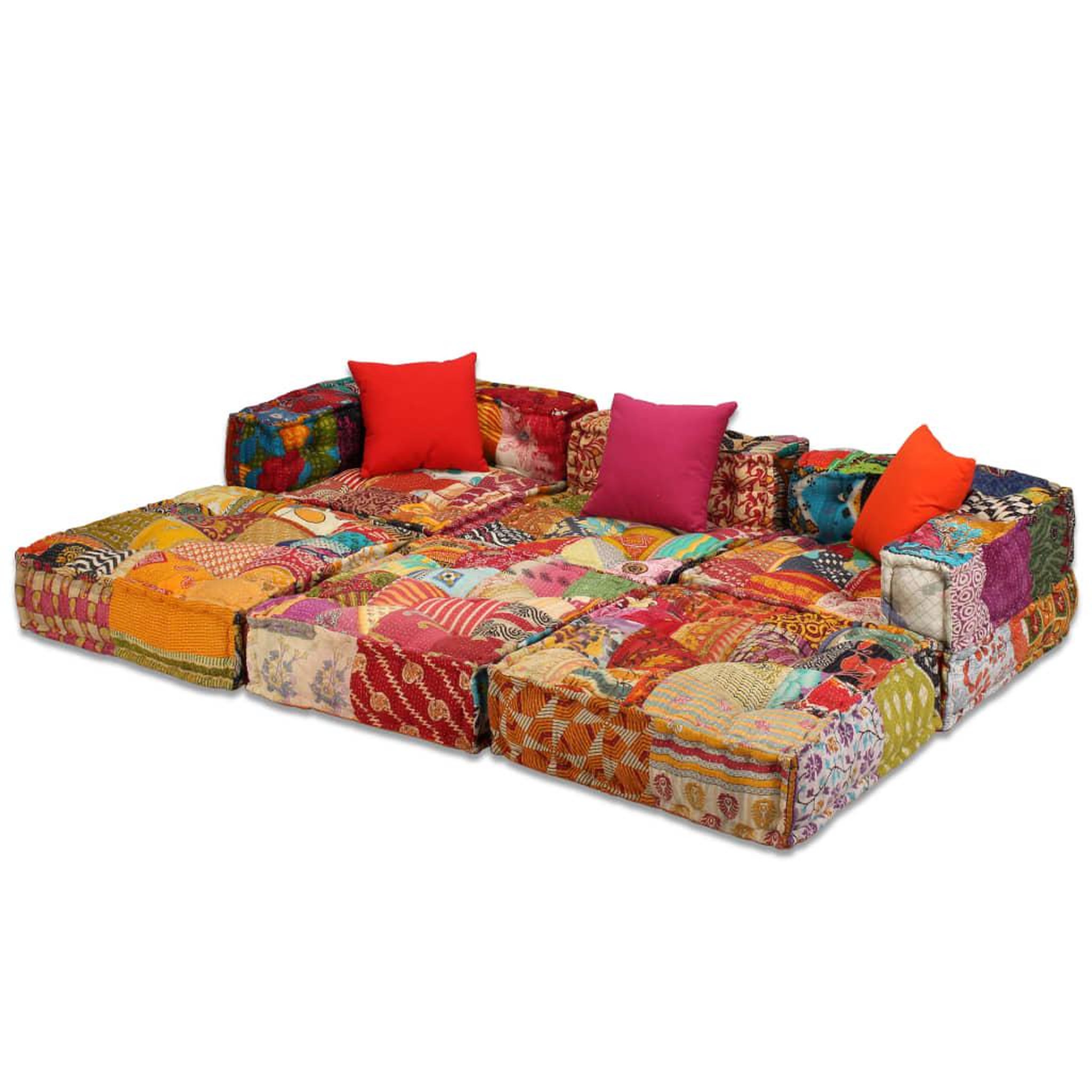 Voir la diapositive 2 : VIDAXL Pouf modulaire a 3 places Patchwork Tissu