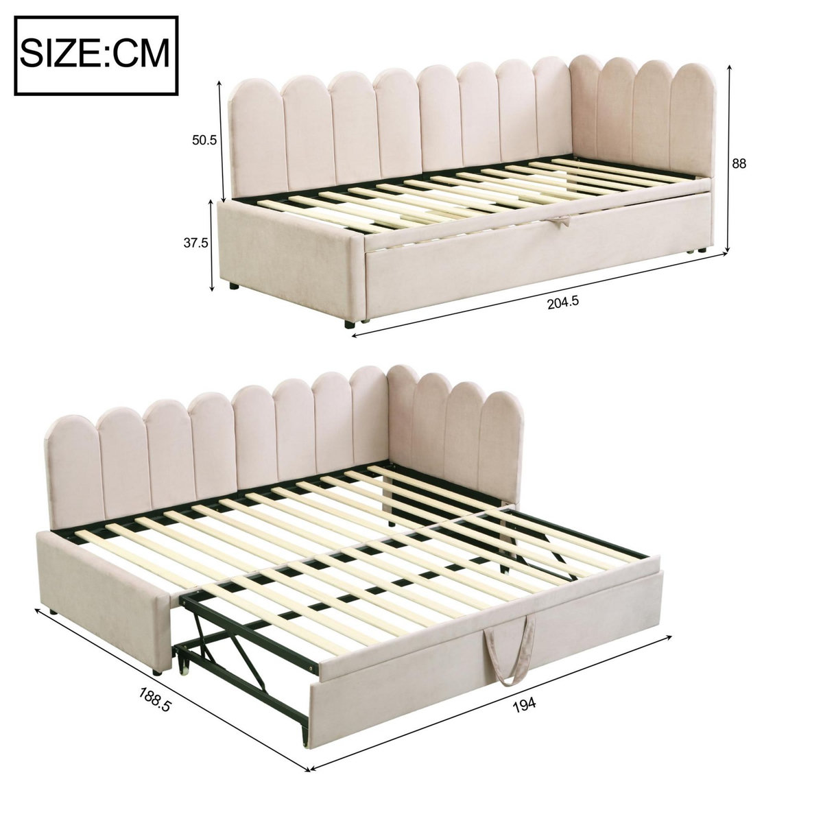 MERAX Lit gigogne rembourré